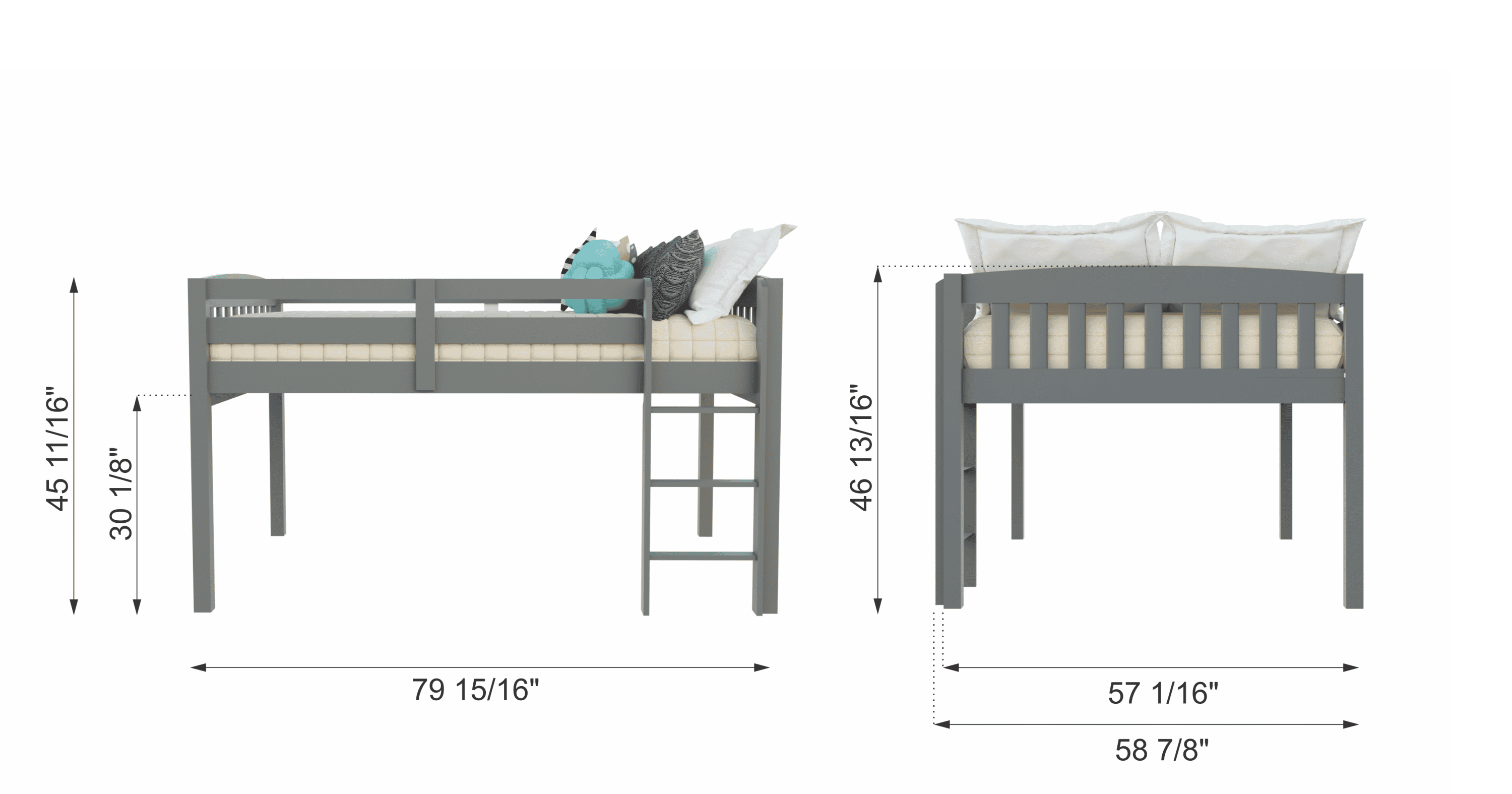 Yes4wood Elbrus Grey Low Loft Bed with Storage