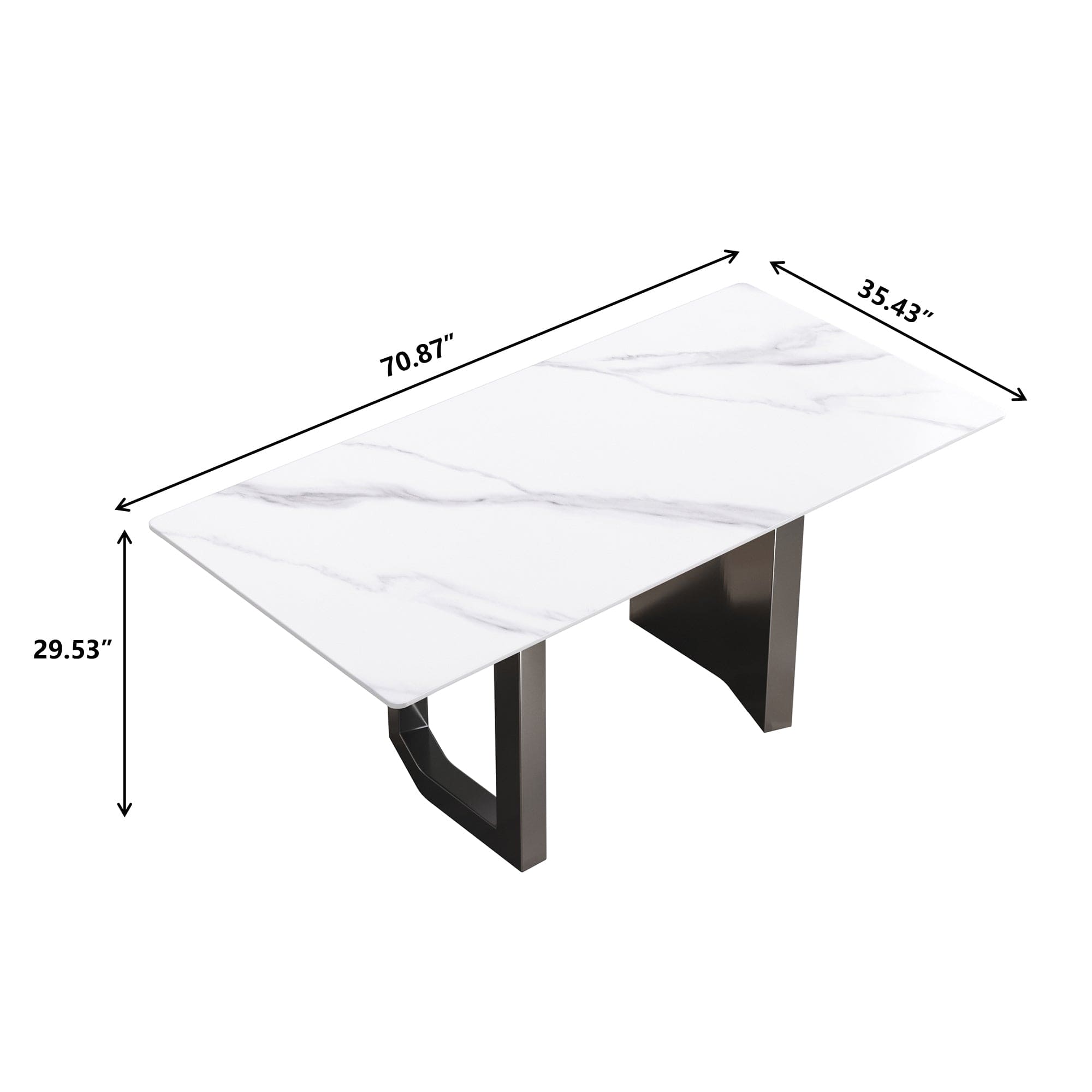 70.87" modern artificial stone white straight edge black metal leg dining table-can accommodate 6-8 people