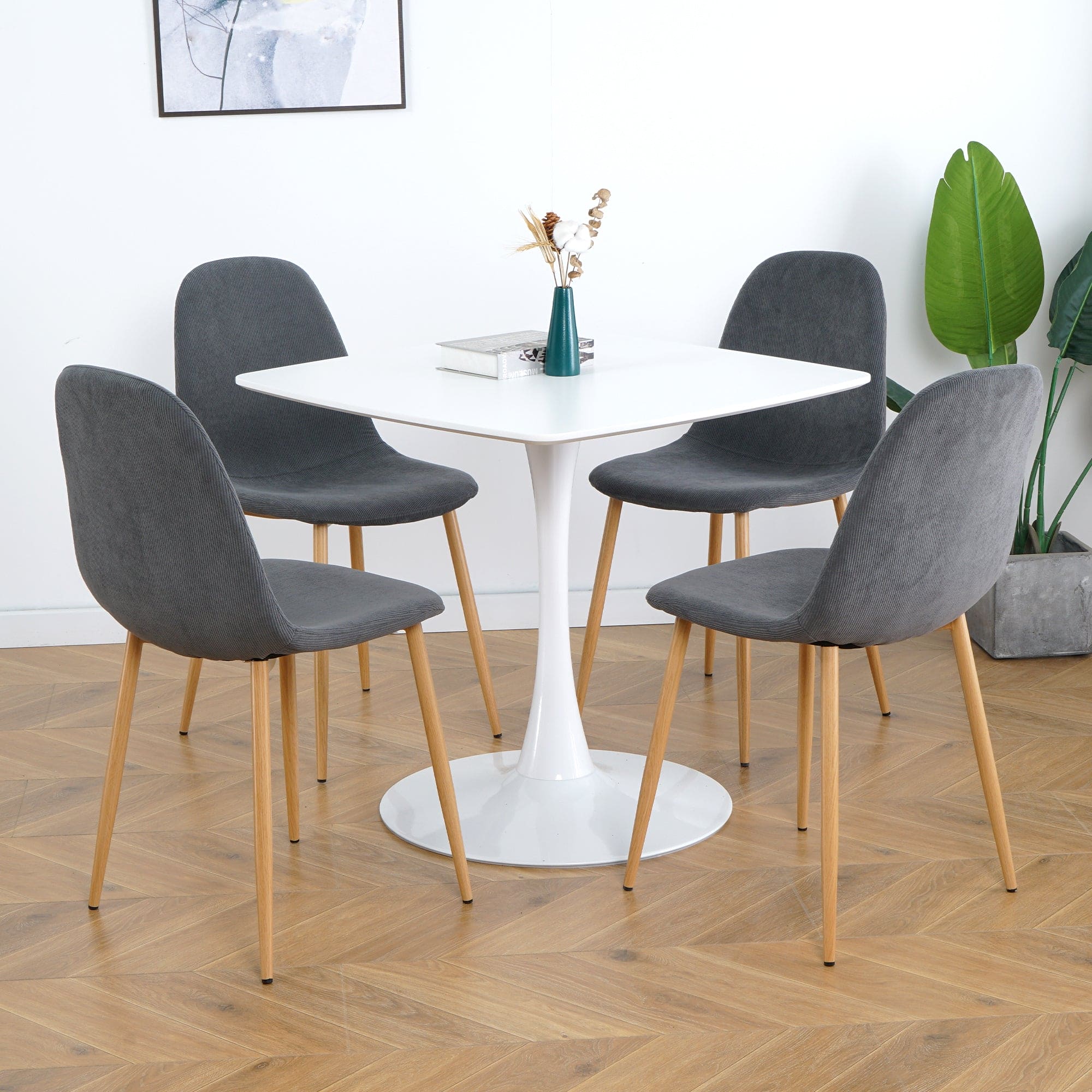 Deep Grey Modern Fabric Chairs with wood-transfer Metal Leg set of 4