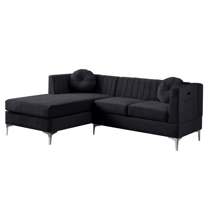 Chloe Black Velvet Sectional Sofa Chaise with USB Charging Port