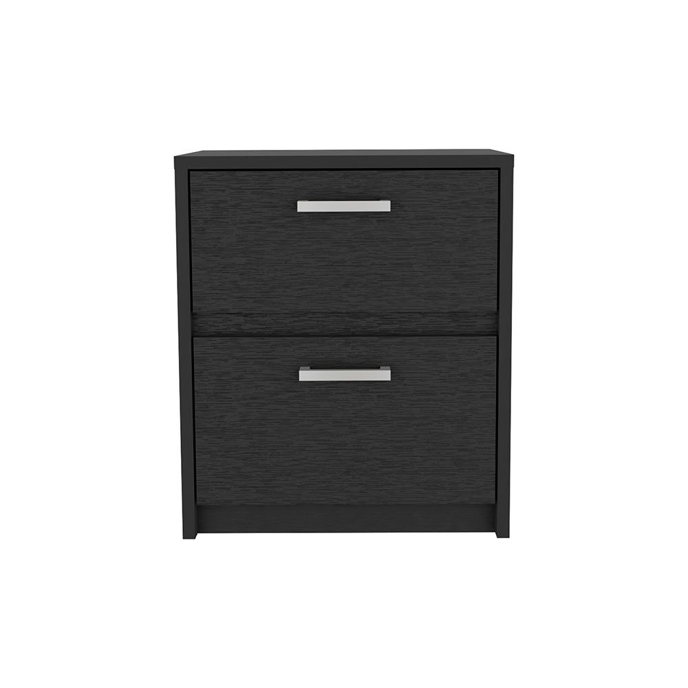 Nightstand Chequered, Two Drawers, Black Wengue Finish