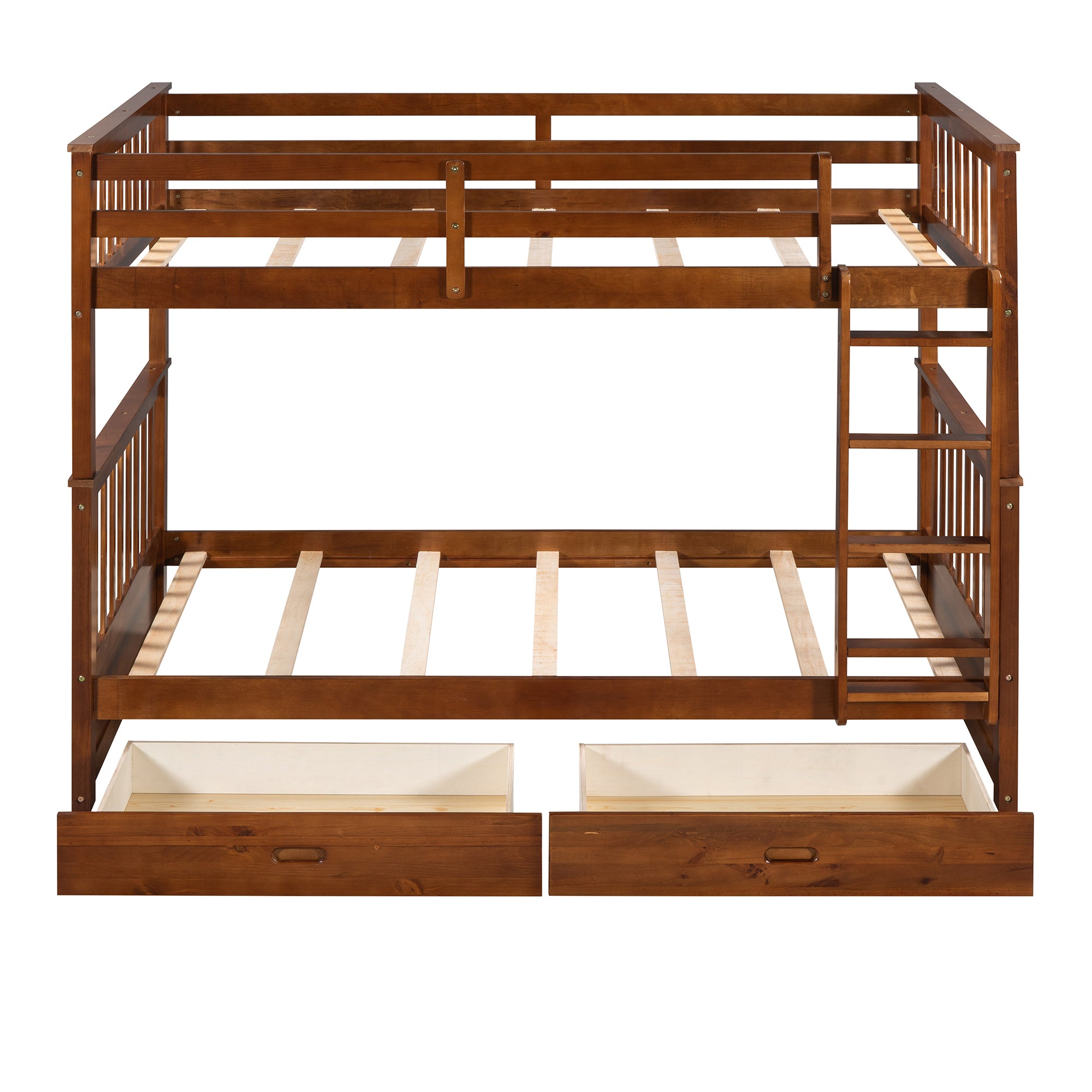 Twin-Over-Twin Bunk Bed with Ladders and Two Storage Drawers (Walnut)(OLD SKU:LT000265AAD)