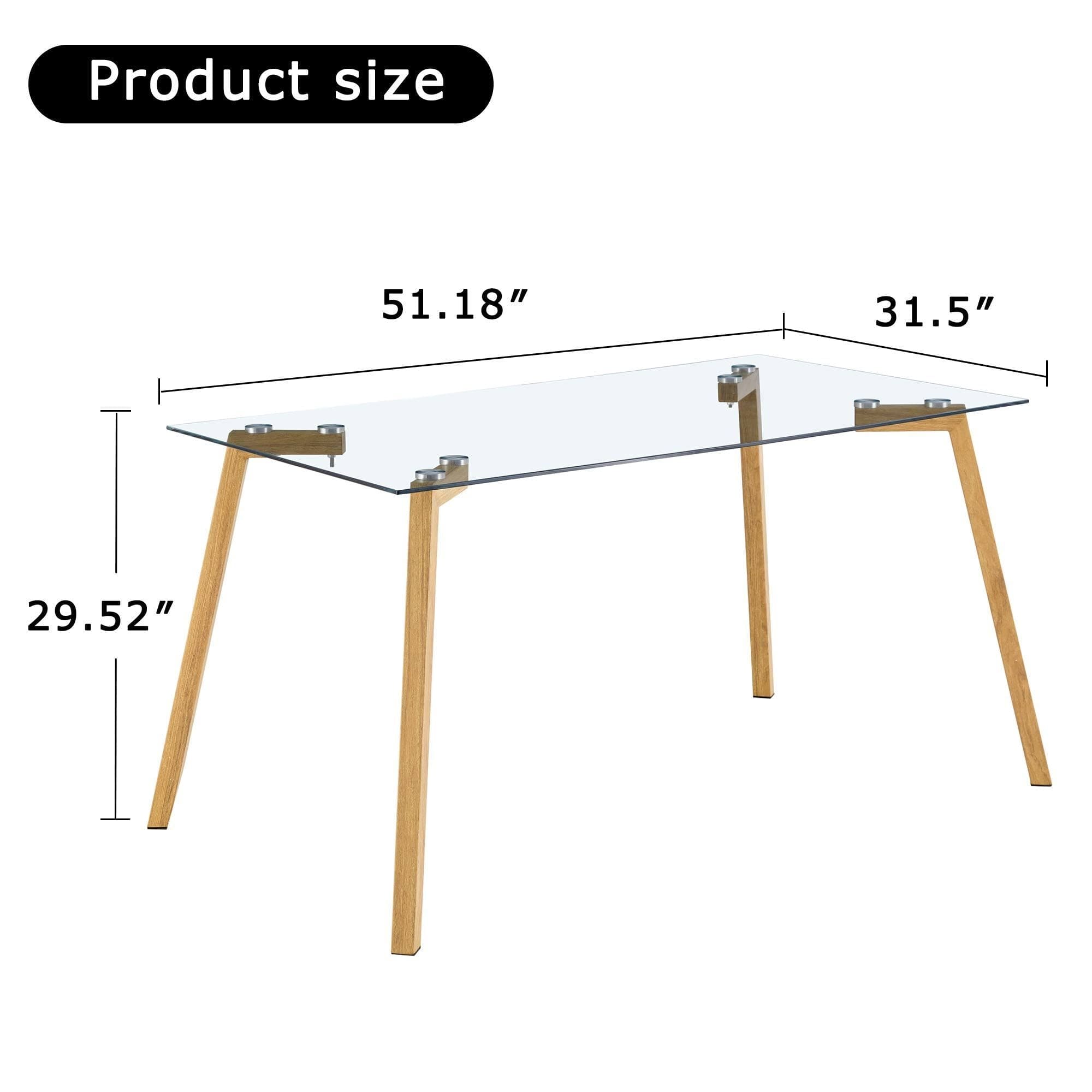 Glass Dining Table Modern Minimalist Rectangular  for 4-6 with 0.31" Tempered Glass Tabletop and Black Coating Metal Legs, Writing Table Desk, for Kitchen Dining Living Room, 51" W x 31"D x 30" H 1123