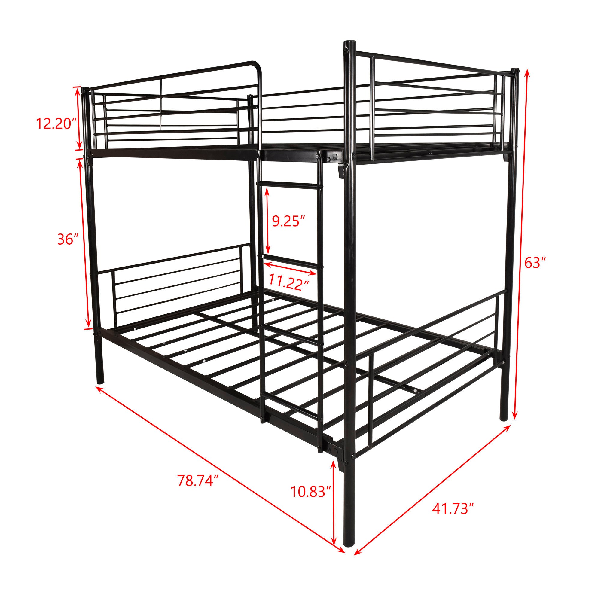 Twin over Twin Bunk Bed, Metal Frame with Ladder