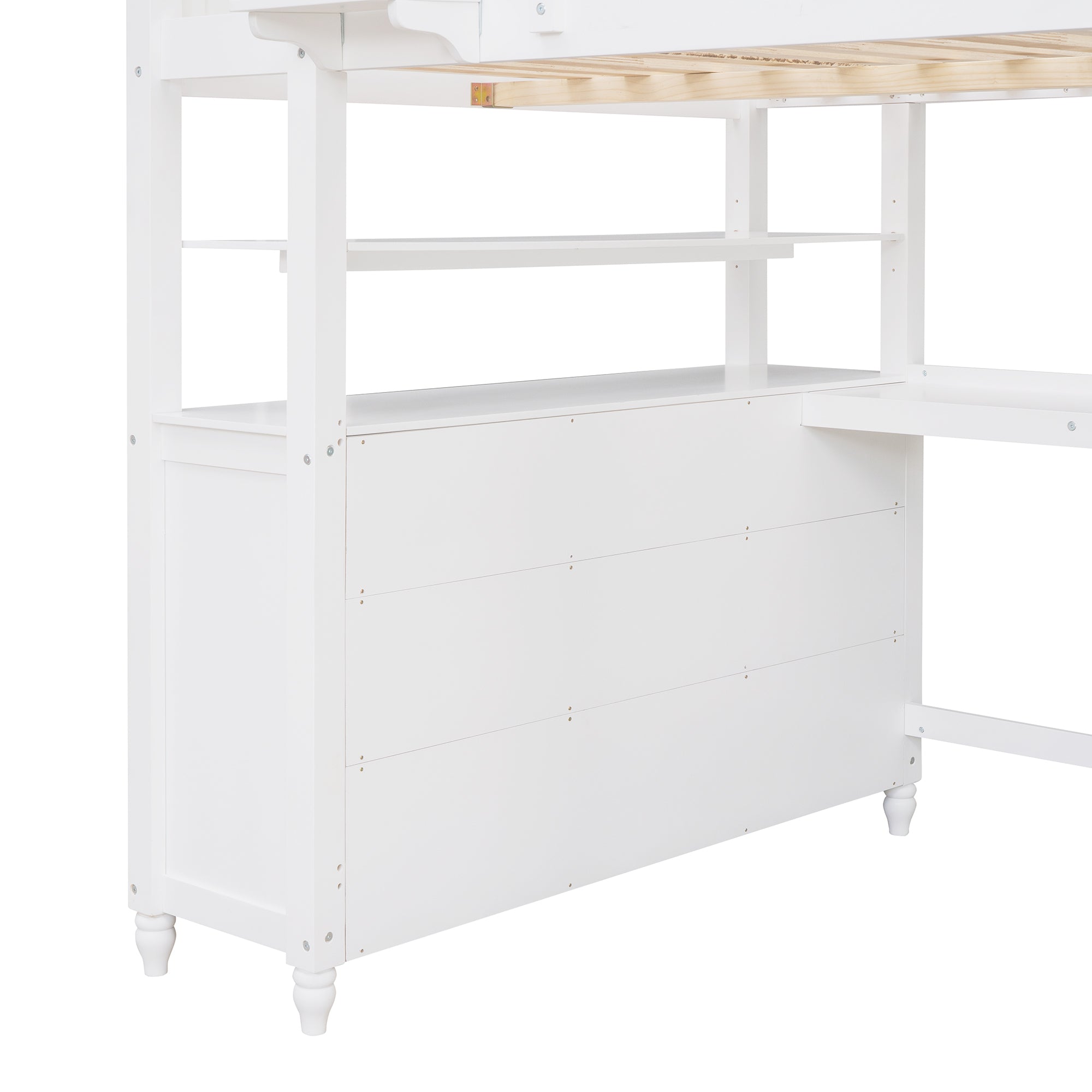 Full size Loft Bed with Drawers and Desk, Wooden Loft Bed with Shelves - White(OLD SKU:LT001529AAK)