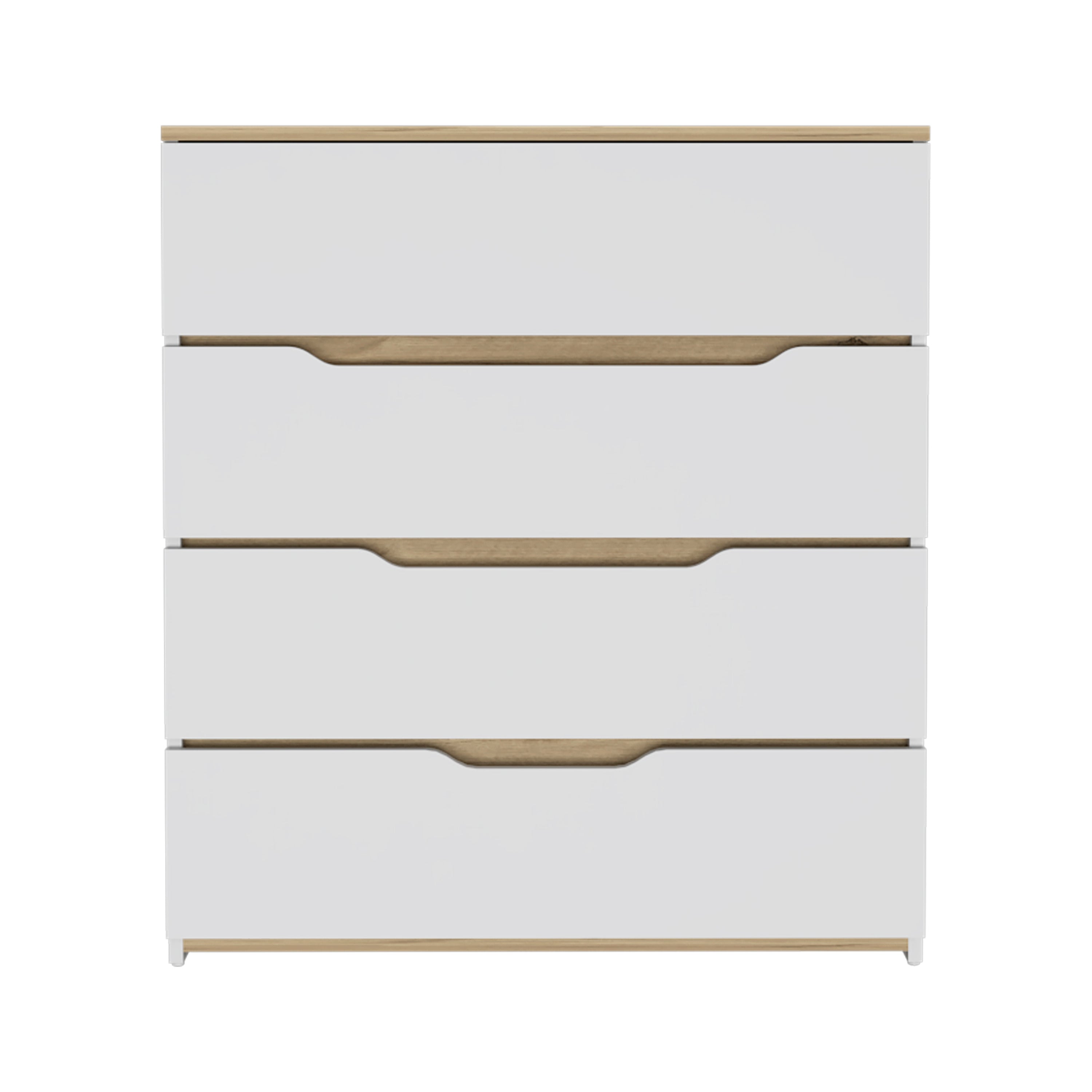 Dresser Oboe, Superior Top, Four Drawers, White / Light Oak Finish