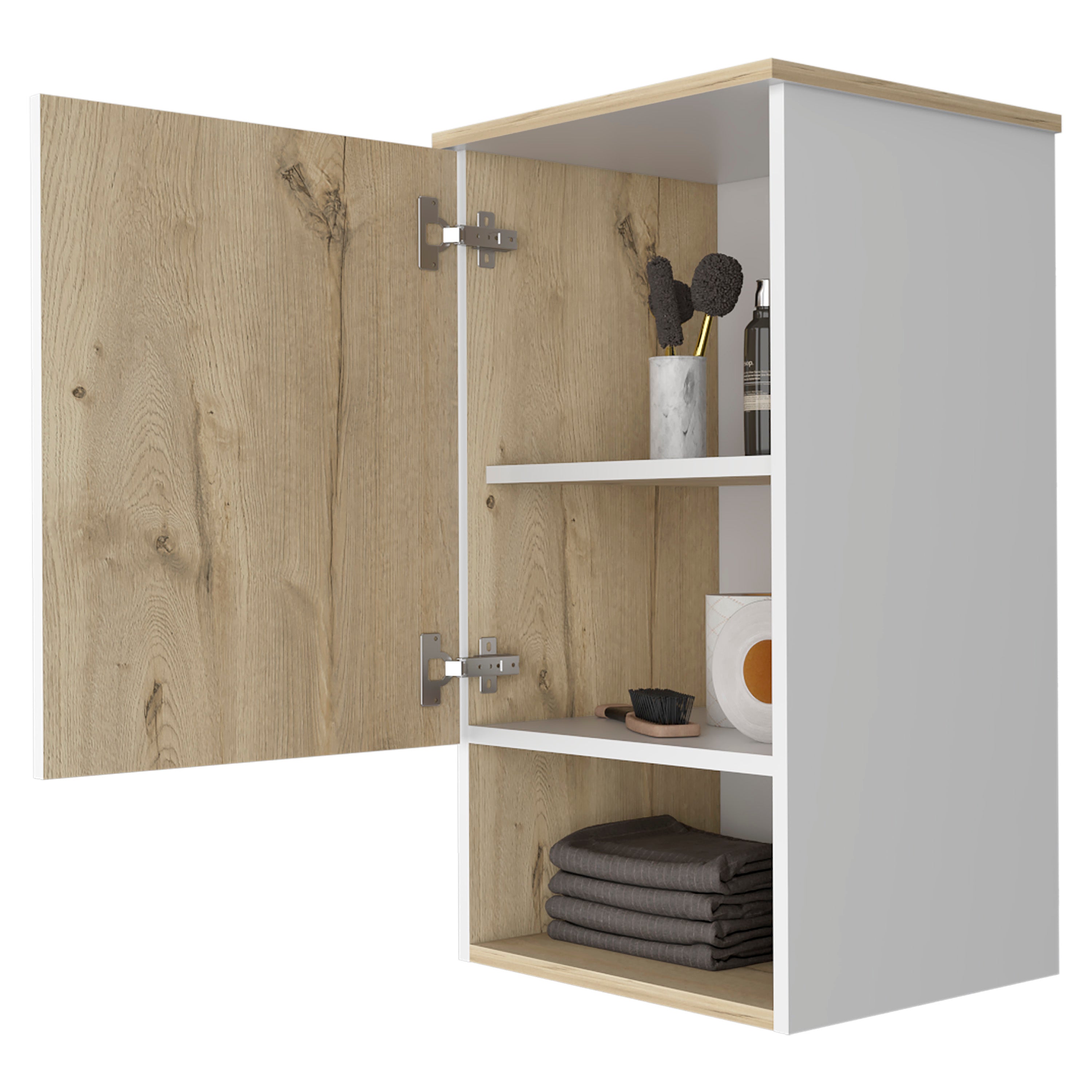 Medicine Cabinet Porto, Two Internal Shelves, Light Oak / White Finish