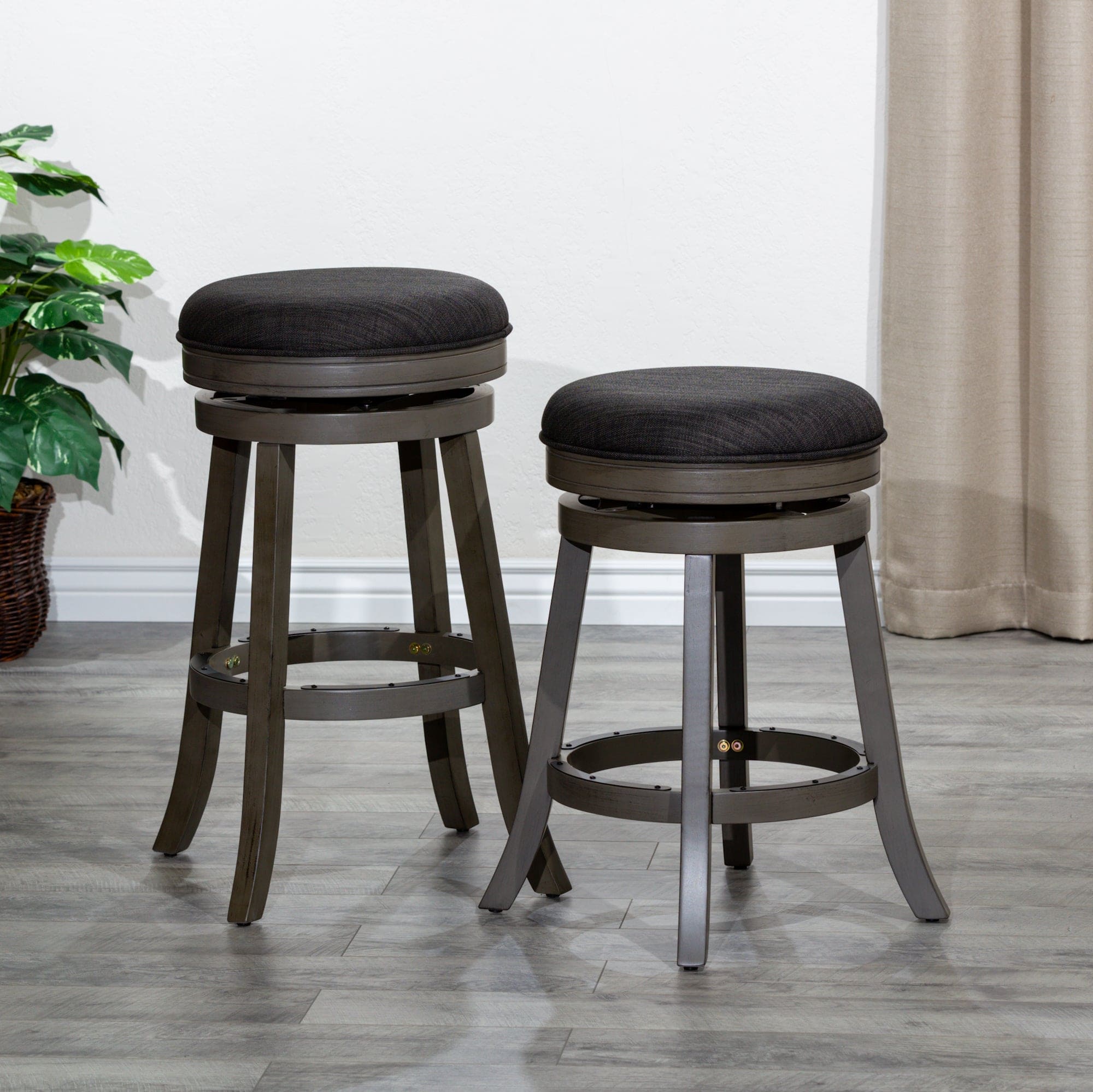 24" Counter Stool, Weathered Gray Finish, Charcoal Fabric Seat