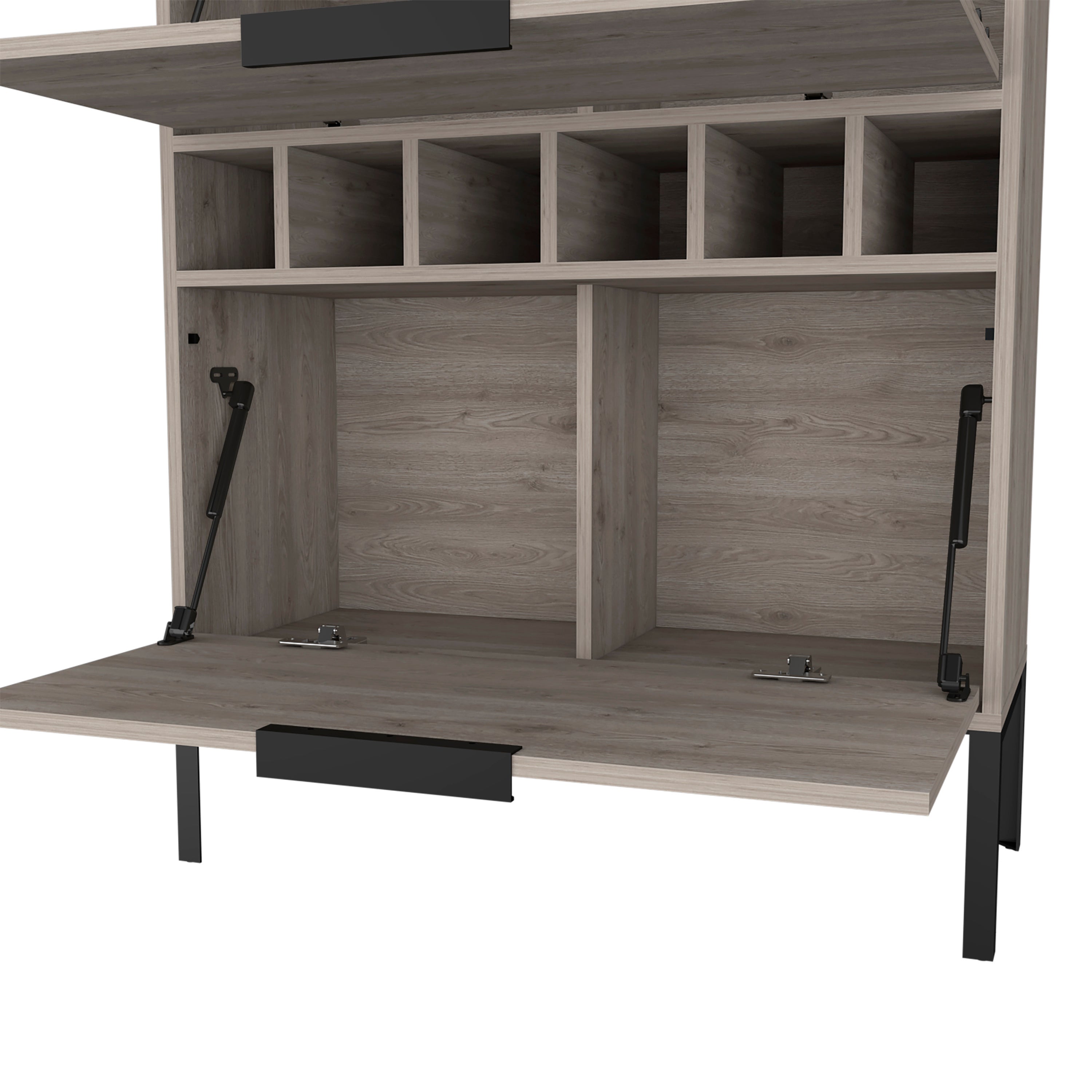 Bar Cabinet Puertu, Six Wine Cubbies, Double Door Cabinet, Light Gray Finish