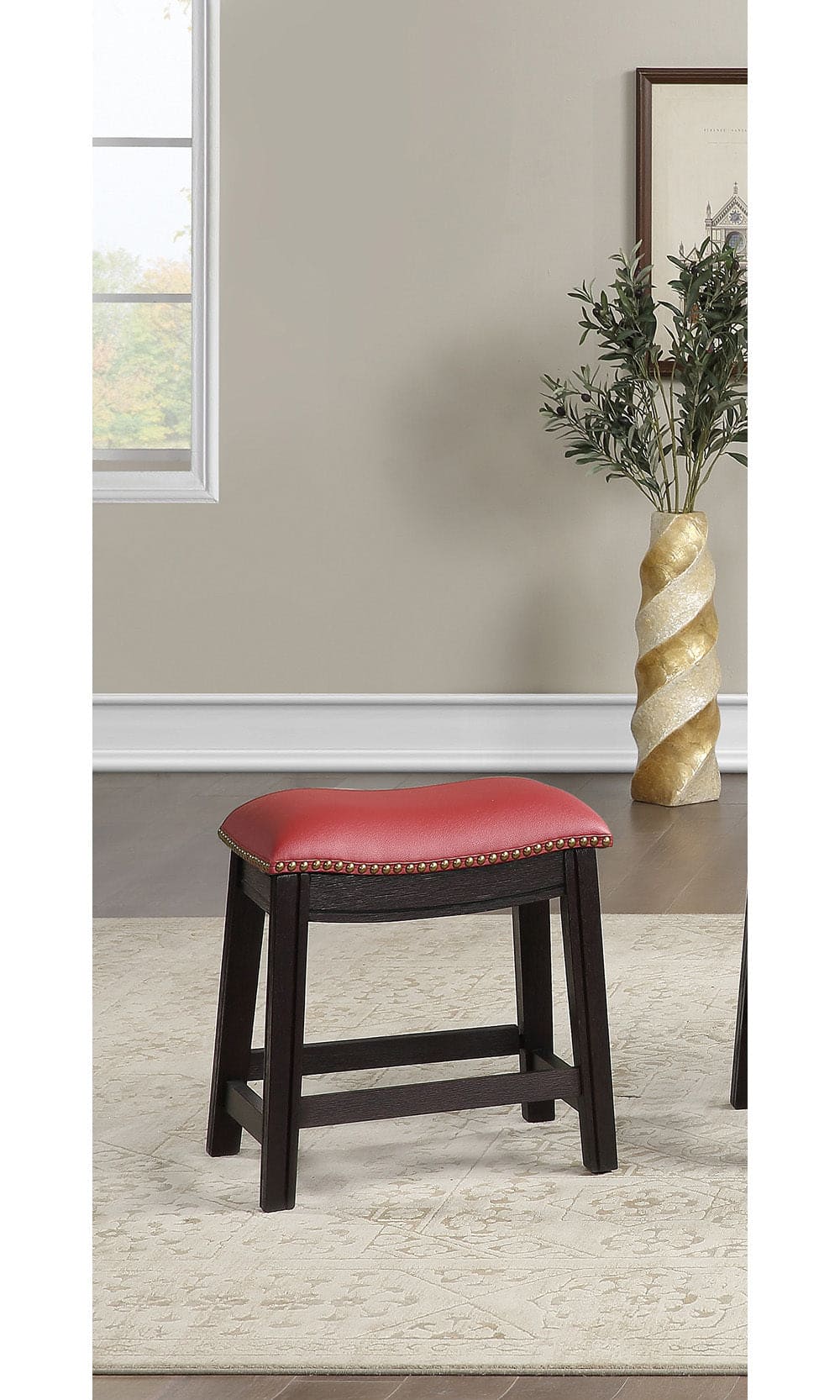 Burgundy PU Upholstery Stool, Set of 2