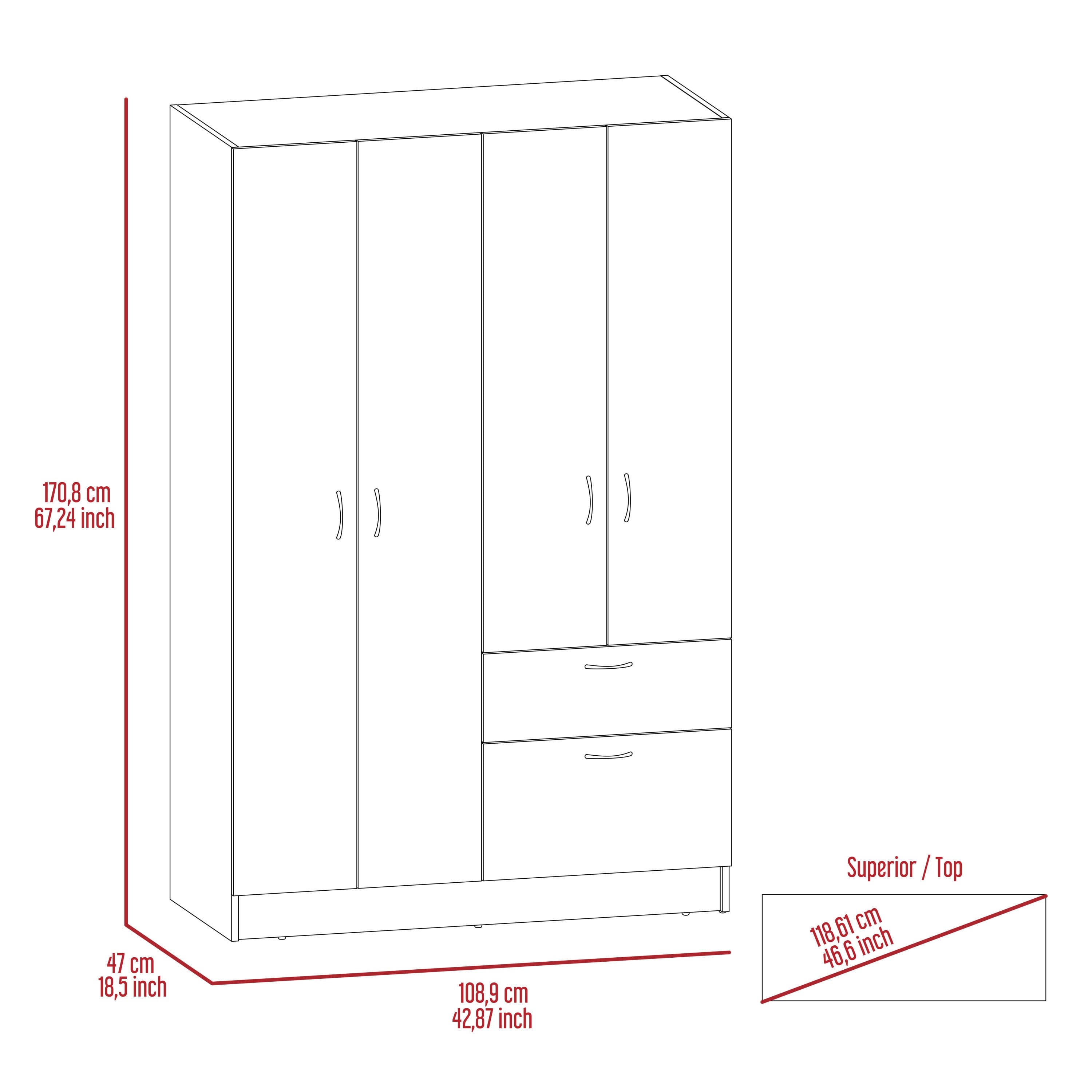 Vaupes Armoire, Double Door Cabinet, One Drawer, Five Interior Shelves, Rod -Black / White