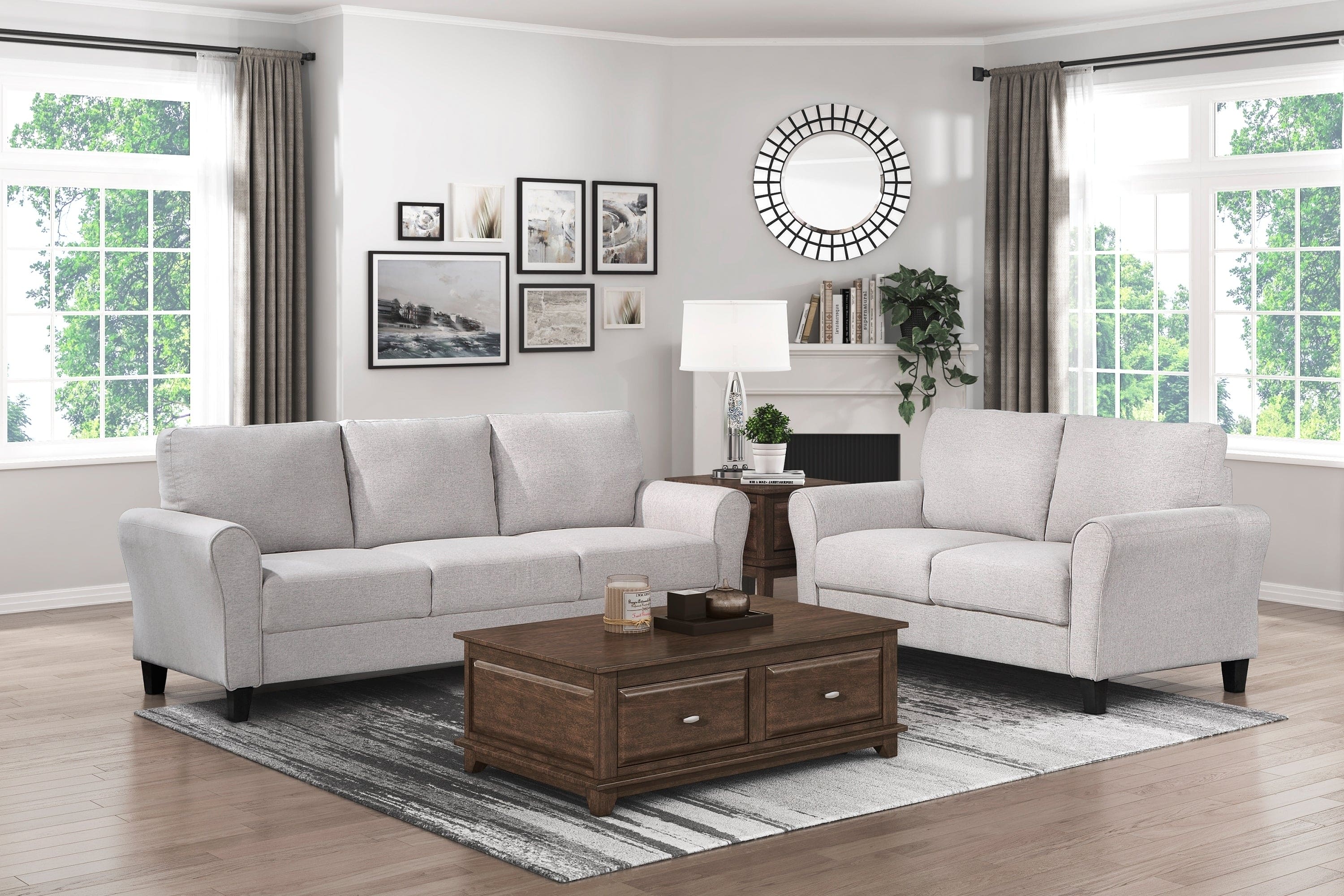 Modern Transitional Sand Hued Textured Fabric Upholstered 1pc Loveseat Attached Cushion Living Room Furniture