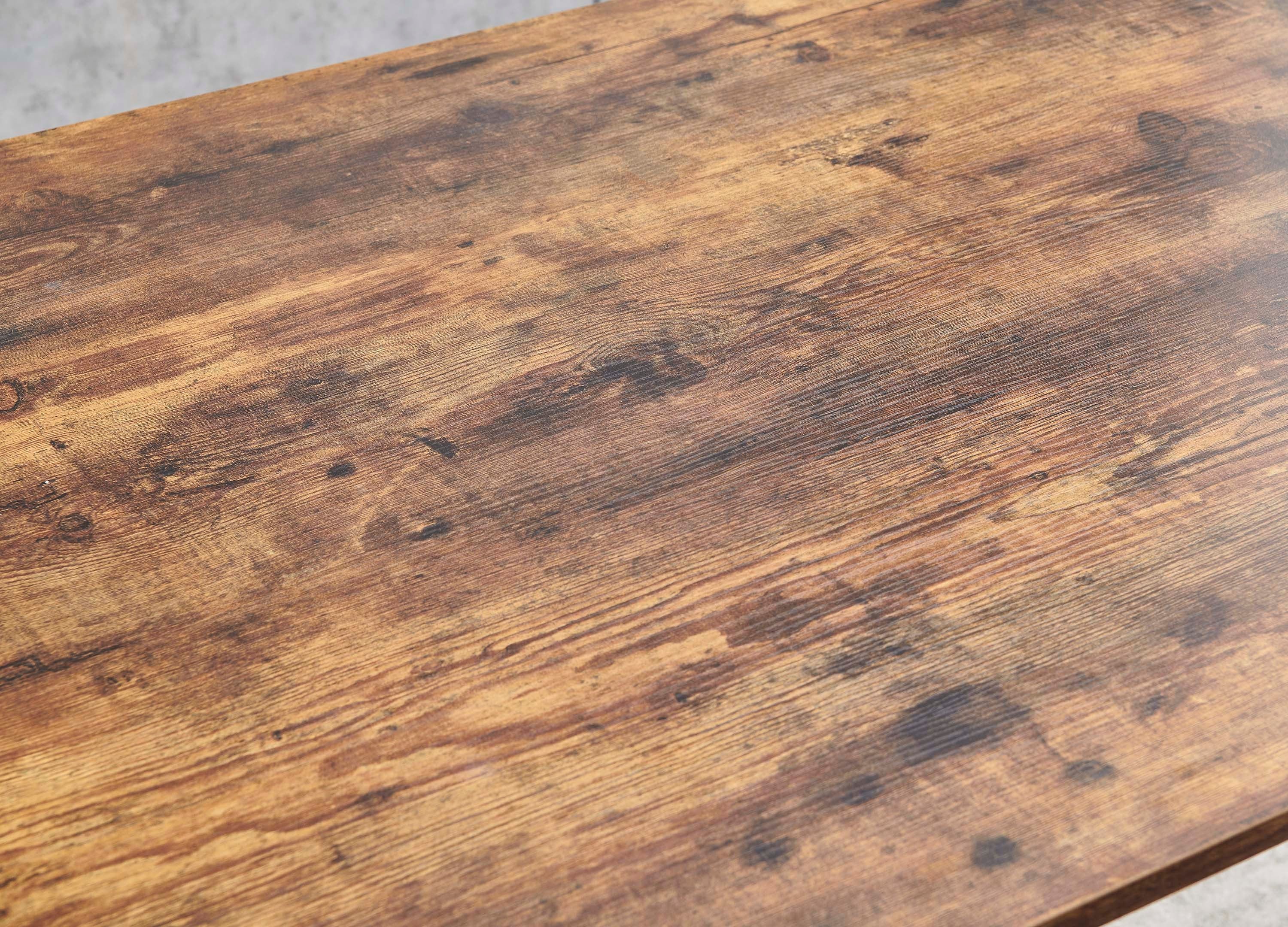 Rectangle MDF Dining Table, Printed Walnut Table Top and Black Metal Base