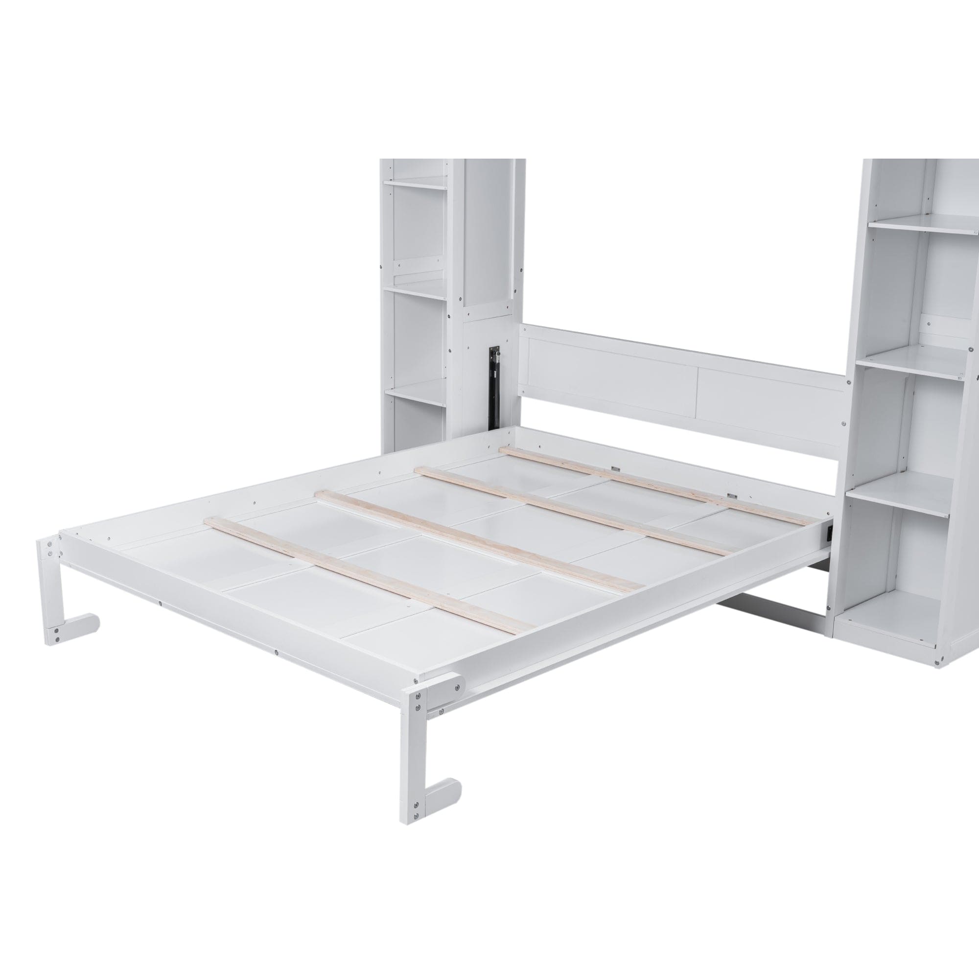 Queen Size Murphy Bed Wall Bed with Shelves and LED Lights,White