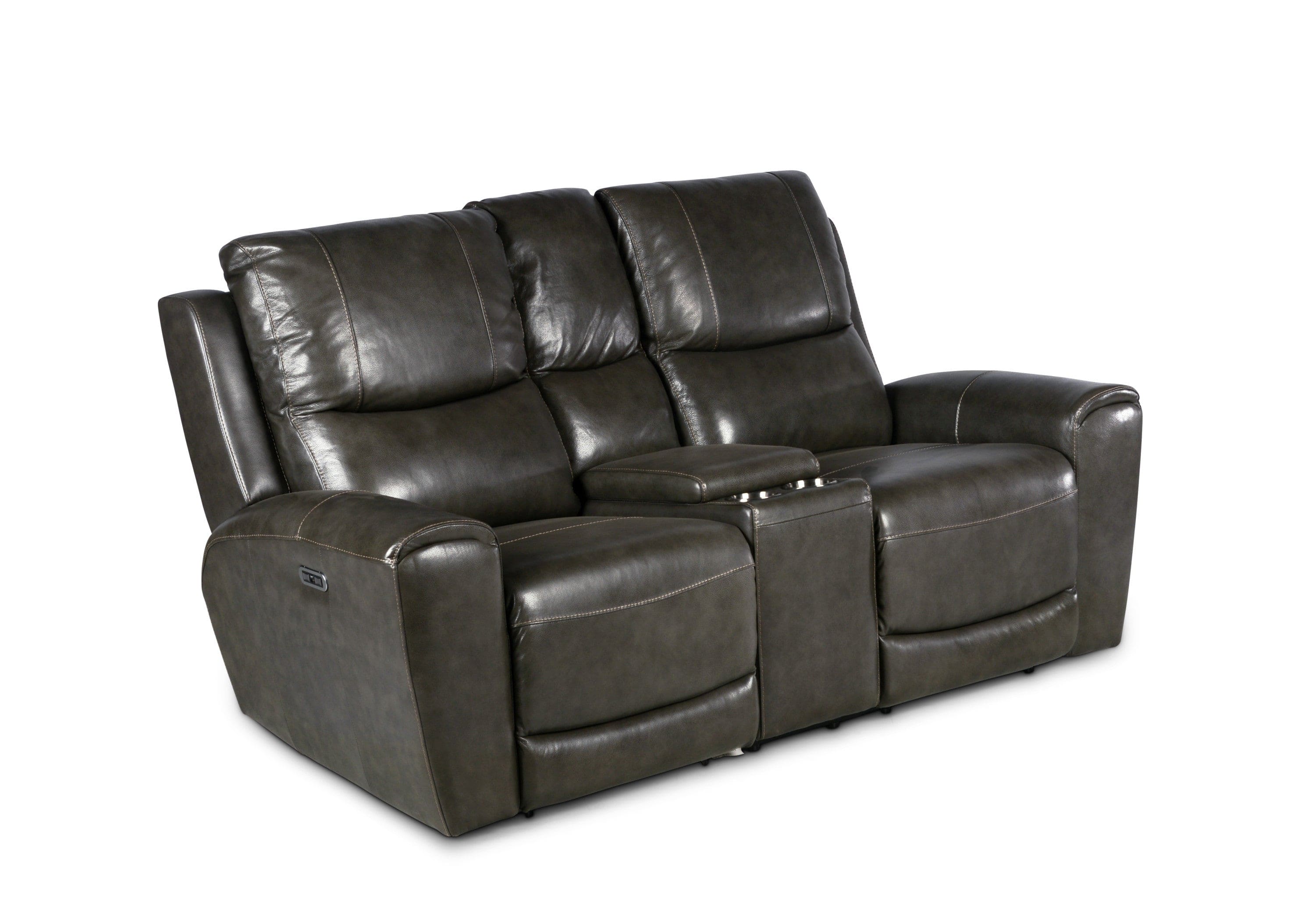 Leather Power Reclining Loveseat with Console - Contemporary Style, Dual Reclining Seats - USB Charging, Hidden Storage