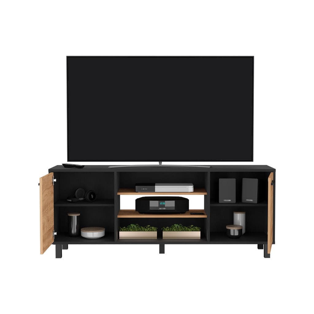 Tv Stand for TV´s up 55" Washington, Four Shelves, Black Wengue / Pine Finish