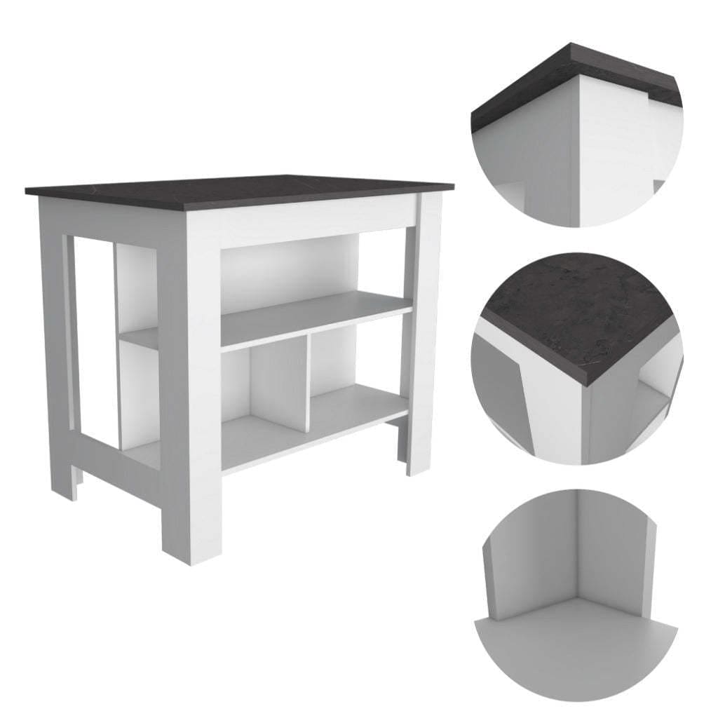 DEPOT E-SHOP Delos Kitchen Island, Four Legs, Three Shelves, White / Onix