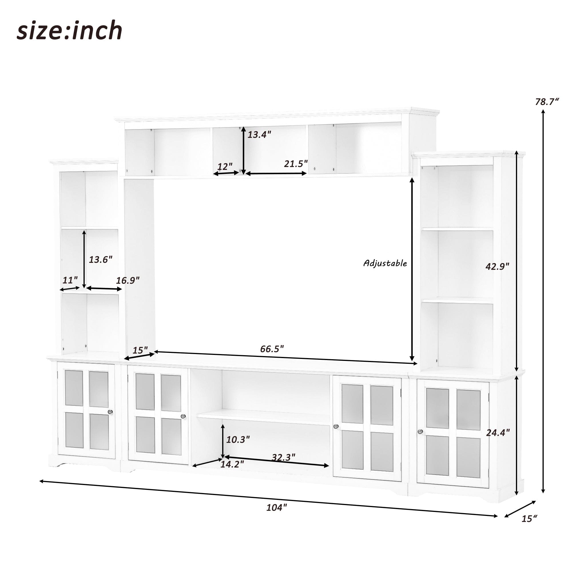 ON-TREND Minimalism Style Entertainment Wall Unit with Bridge, Modern TV Console Table for TVs Up to 70", Multifunctional TV Stand with Tempered Glass Door, White (Old SKU: SD000009AAK)