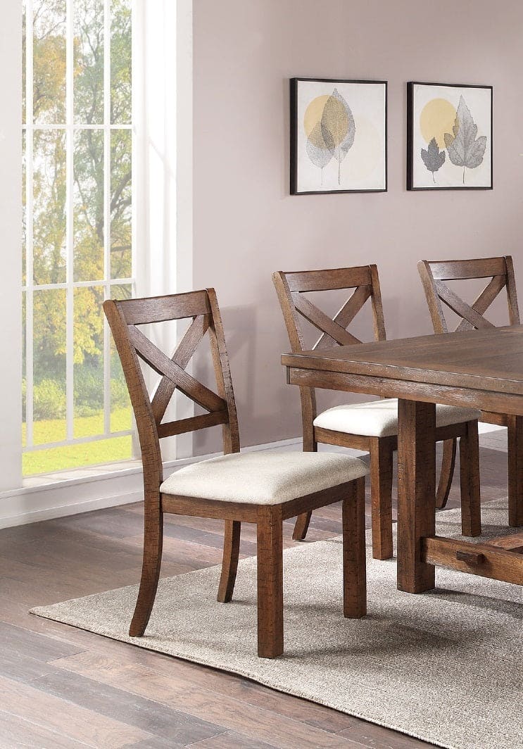 Dining Table 1x Bench and 4x Side Chairs Natural Brown Finish Solid wood 6pc Dining Table Wooden Contemporary Style Kitchen Dining Room Furniture