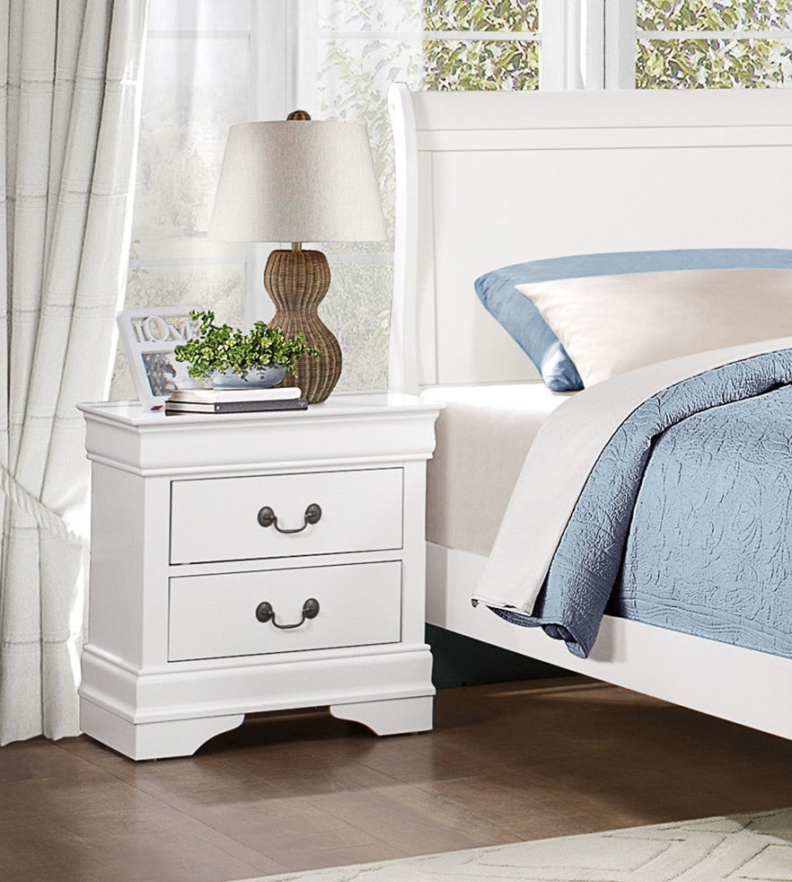 Traditional Design White Finish Nightstand 1pc Antique Drop Handles Drawers Bed Side Table Bedroom Furniture