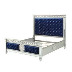 ACME Varian Queen Bed in Blue Velvet & Mirrored 26150Q