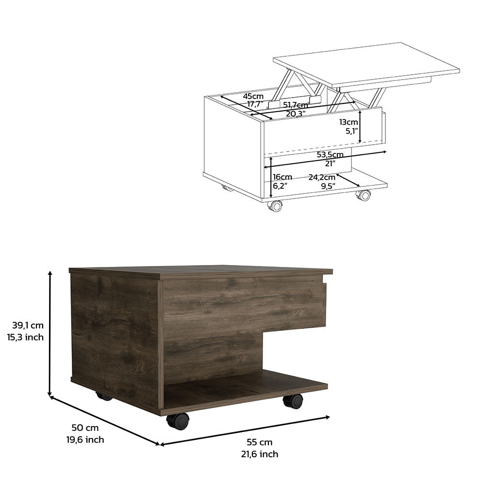 Lift Top Coffee Table Mercuri, Casters, Dark Brown Finish