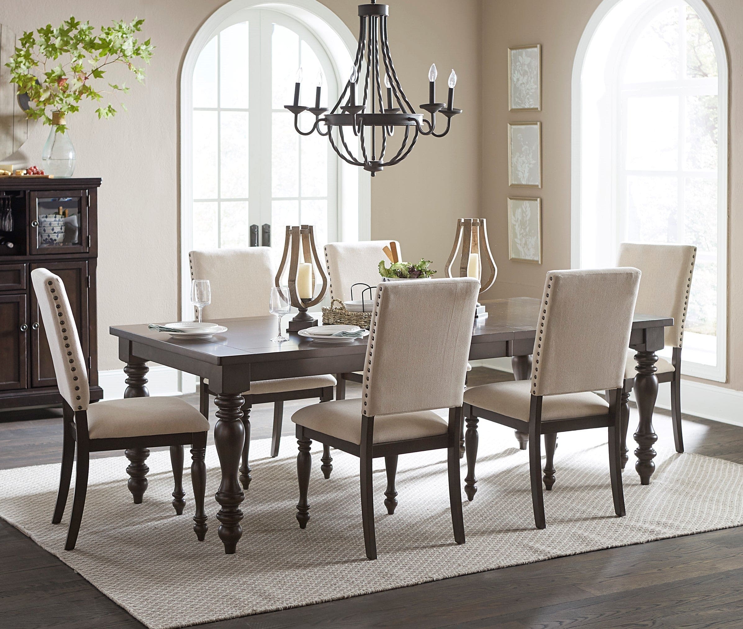 Transitional Style Grayish Brown Finish 1pc Dining Table Draw Leaf Birch Veneer Traditional Dining Furniture