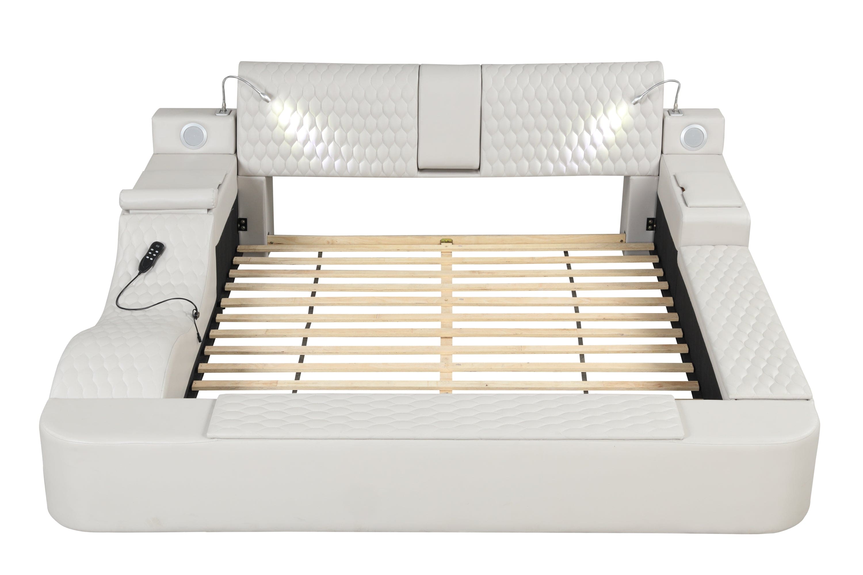 Zoya Smart Multifunctional Queen Size Bed Made with Wood in Beige