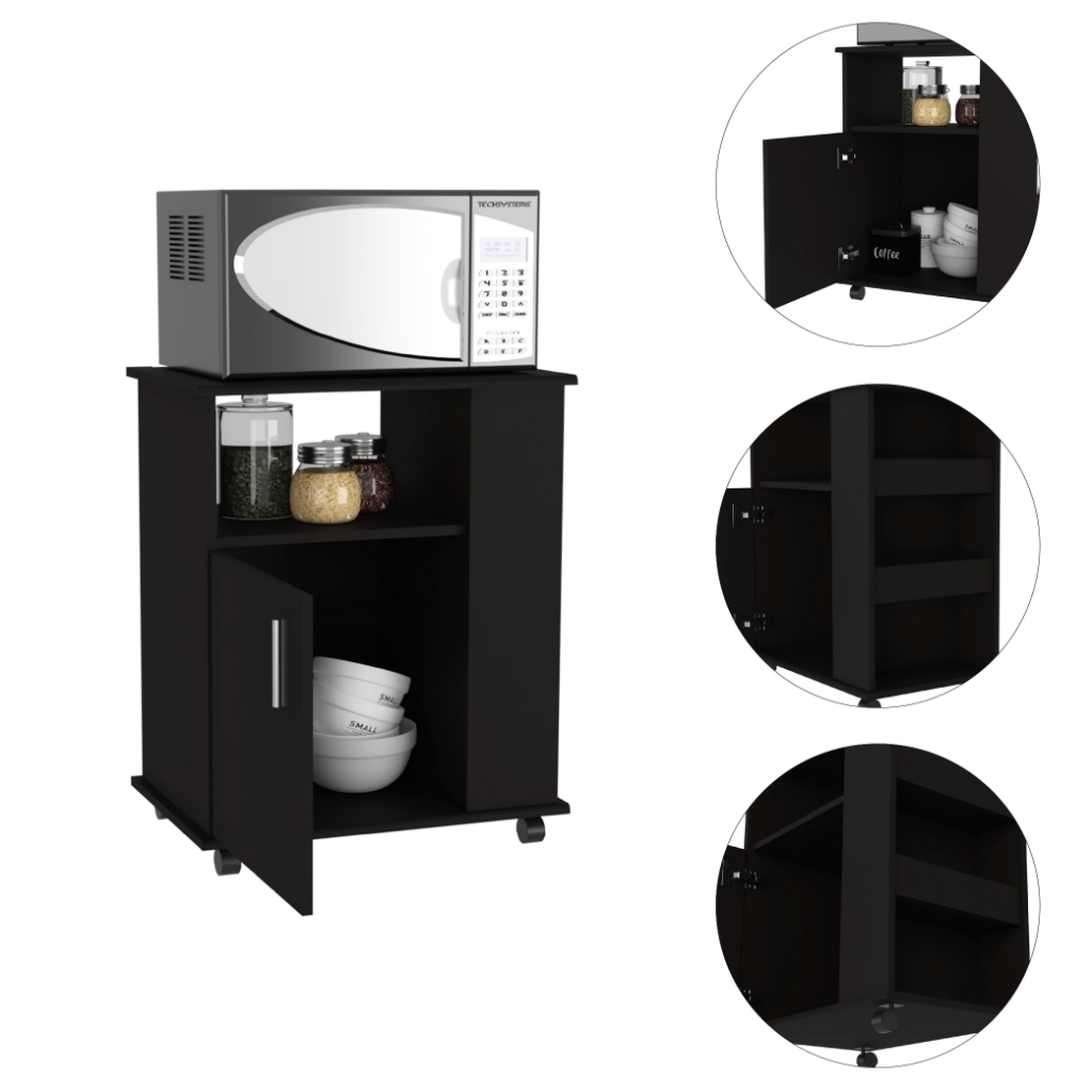 Kit Lower Microwave Cabinet, Single Door, Three Side Shelves-Black