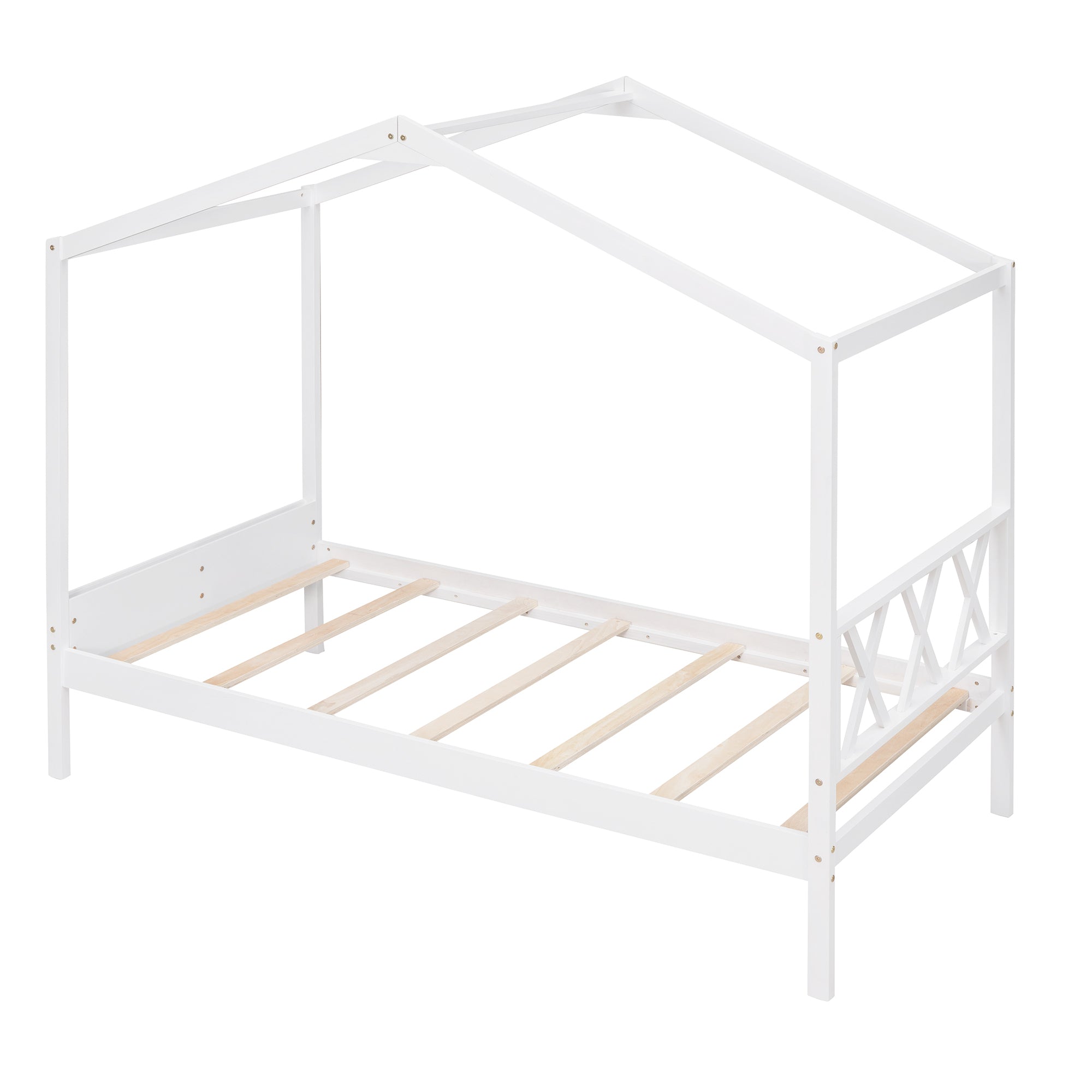 Twin Size Wood House Bed with Storage Space, White(OLD SKU: LP000001AAK)