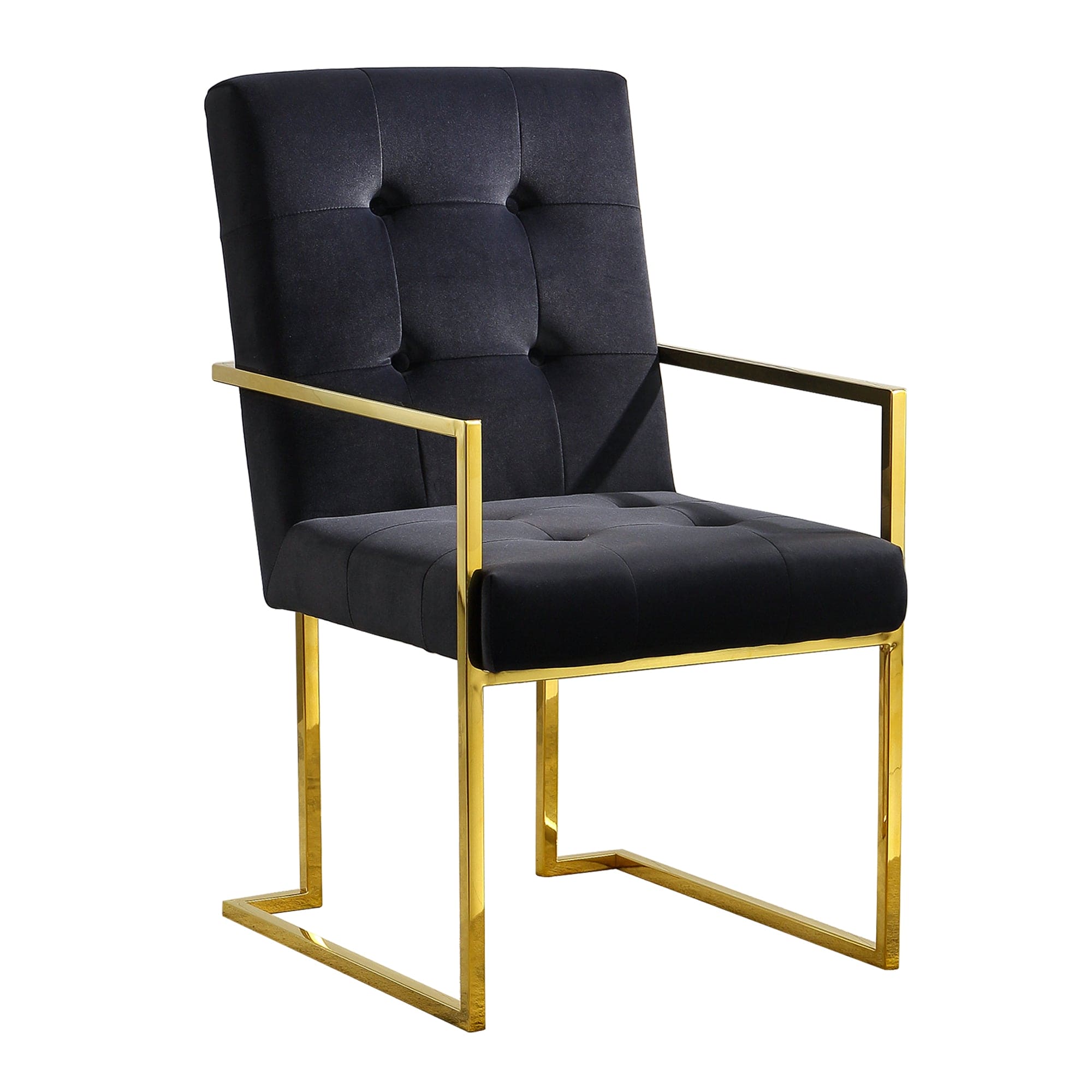 Modern Velvet Dining Arm Chair Set of 1, Tufted Design and Gold Finish Stainless Base