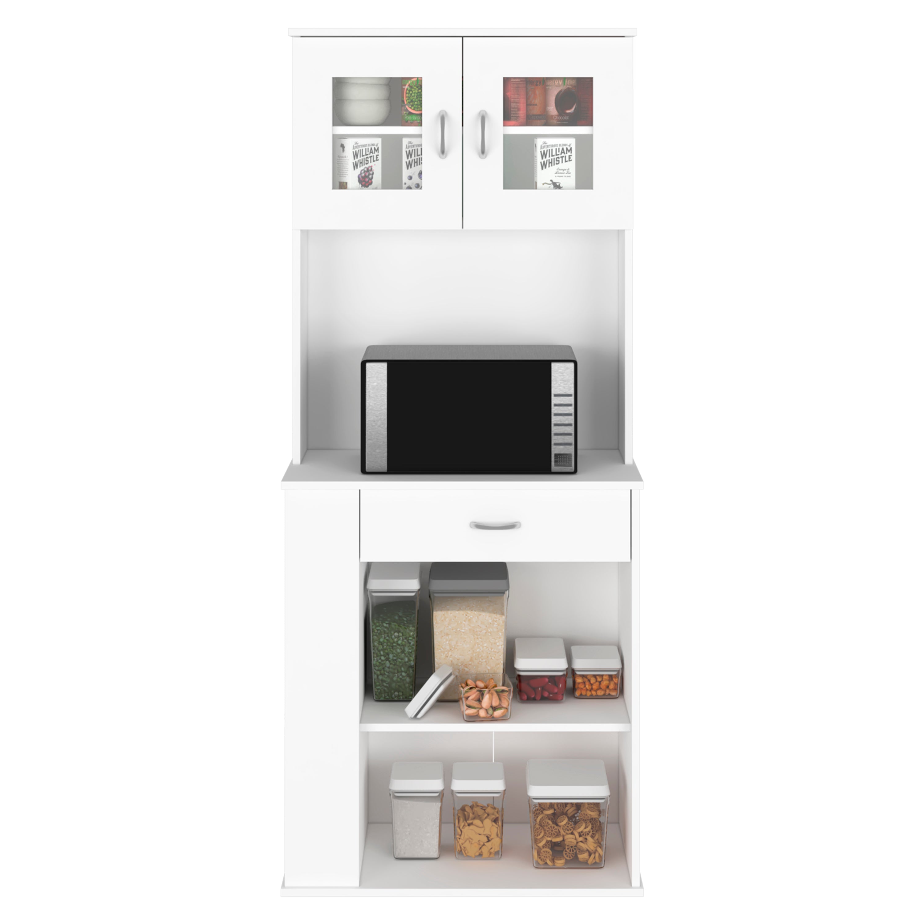 Pantry Double Door Cabinet Folbert, Three Side Shelves, White Finish