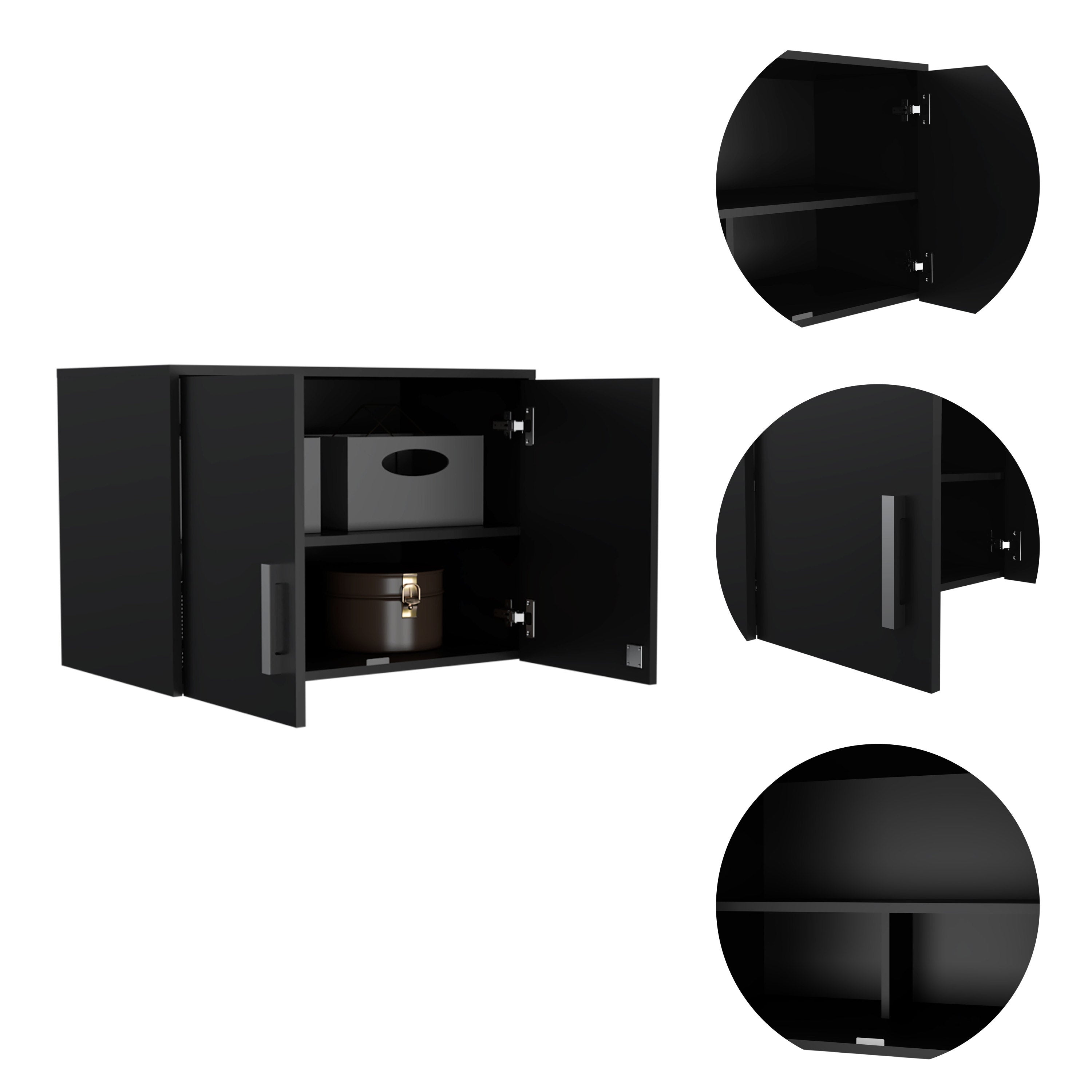 Wall Storage Cabinet Lions, 3 Shelves, Double Door, Black Wengue Finish