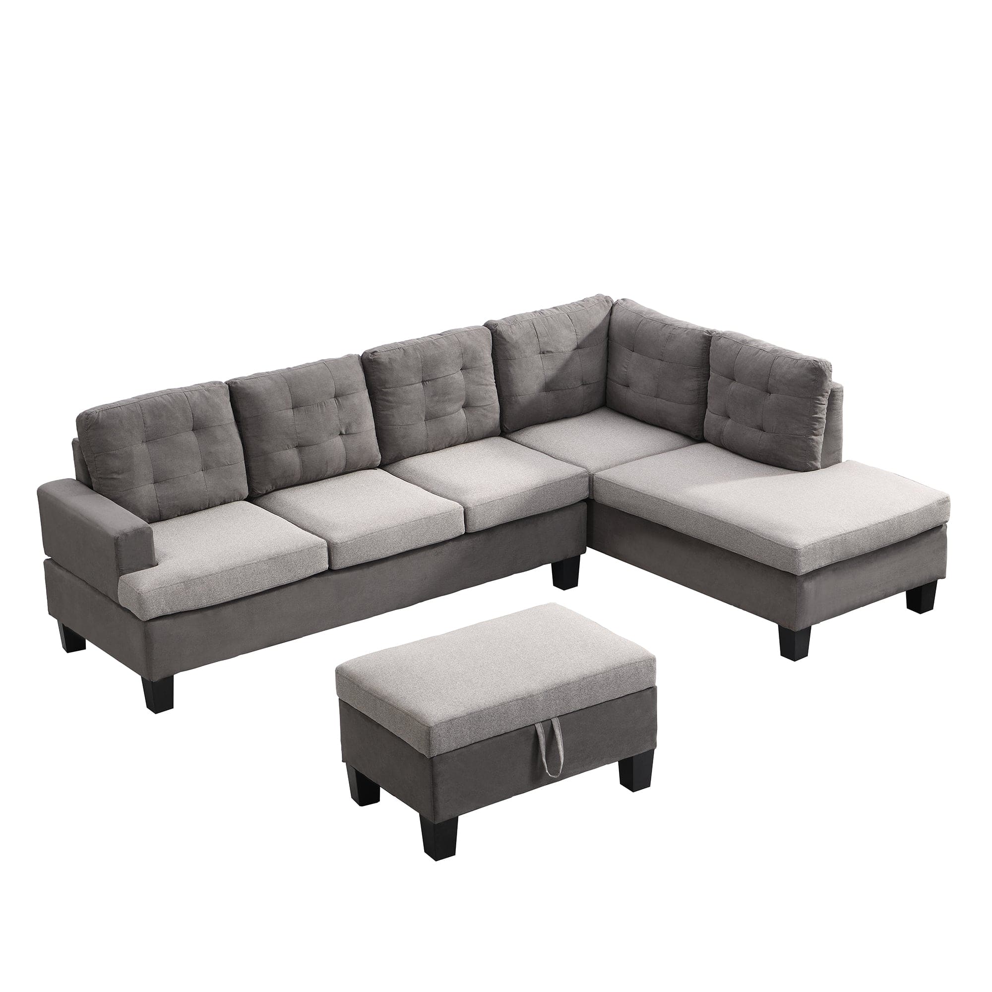 Sofa Set  for Living Room with Chaise Lounge and Storage Ottoman Living Room Furniture  Gray