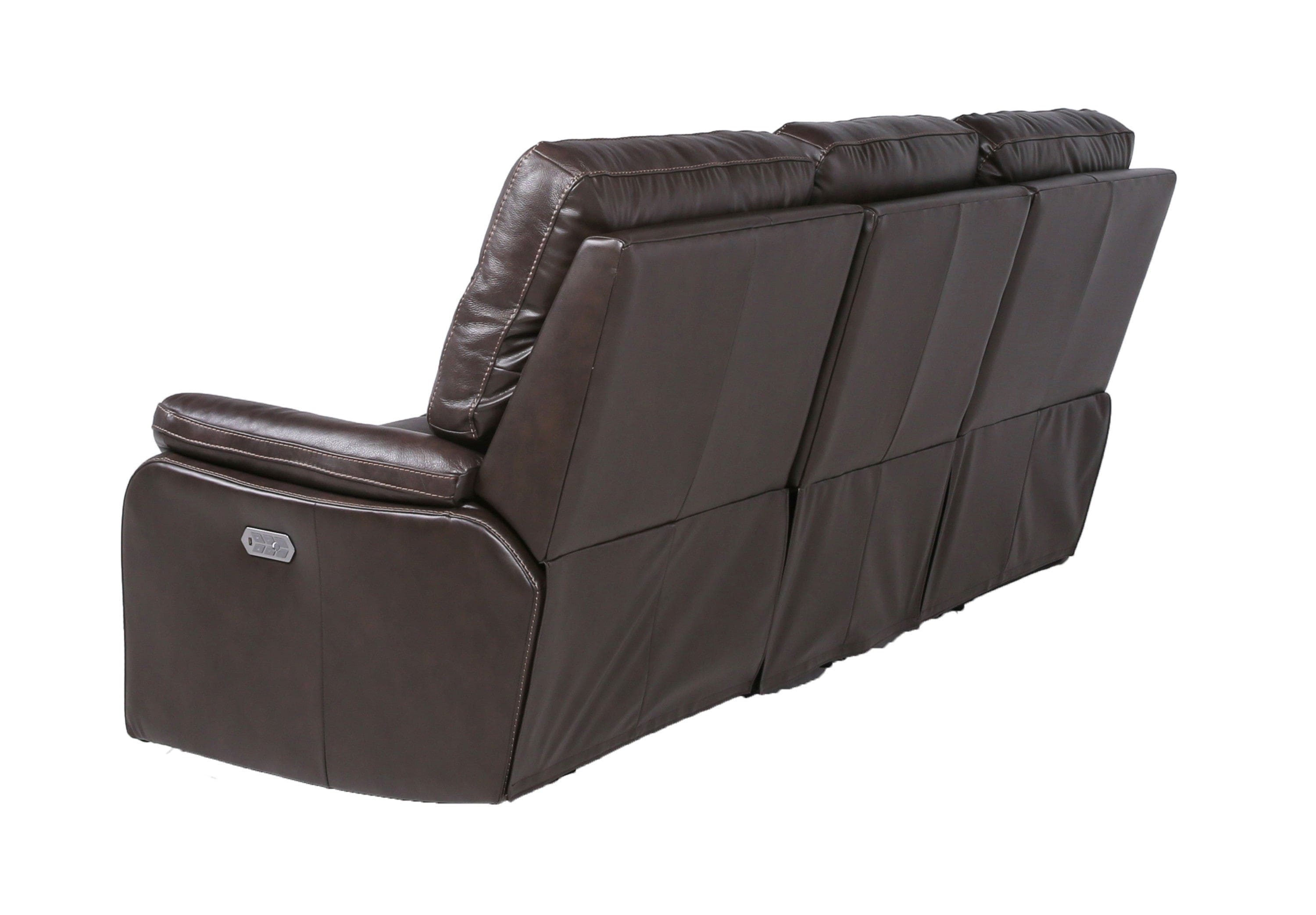 Top-Grain Leather Motion Sofa in Coffee - Contemporary Style, Reclining Footrests, USB Port