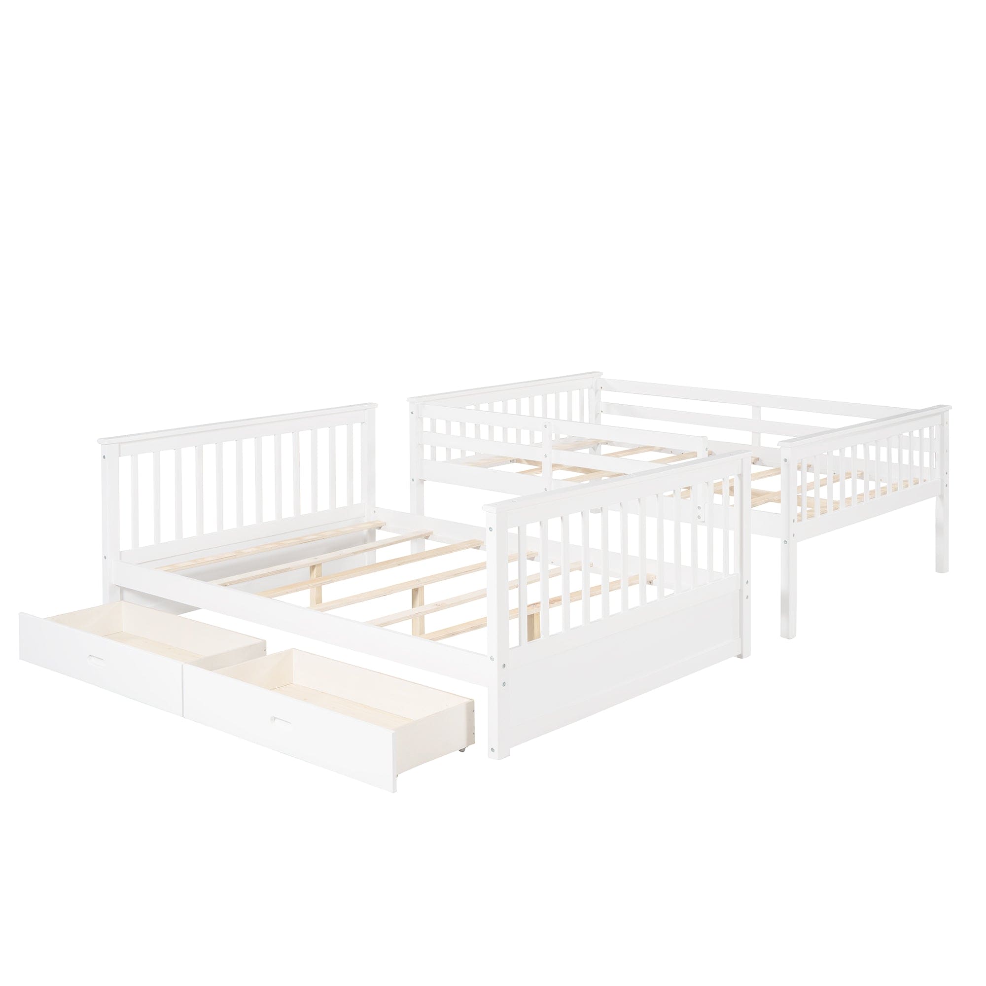 Full-Over-Full Bunk Bed with Ladders and Two Storage Drawers (White)(OLD SKU:LT000365AAK)