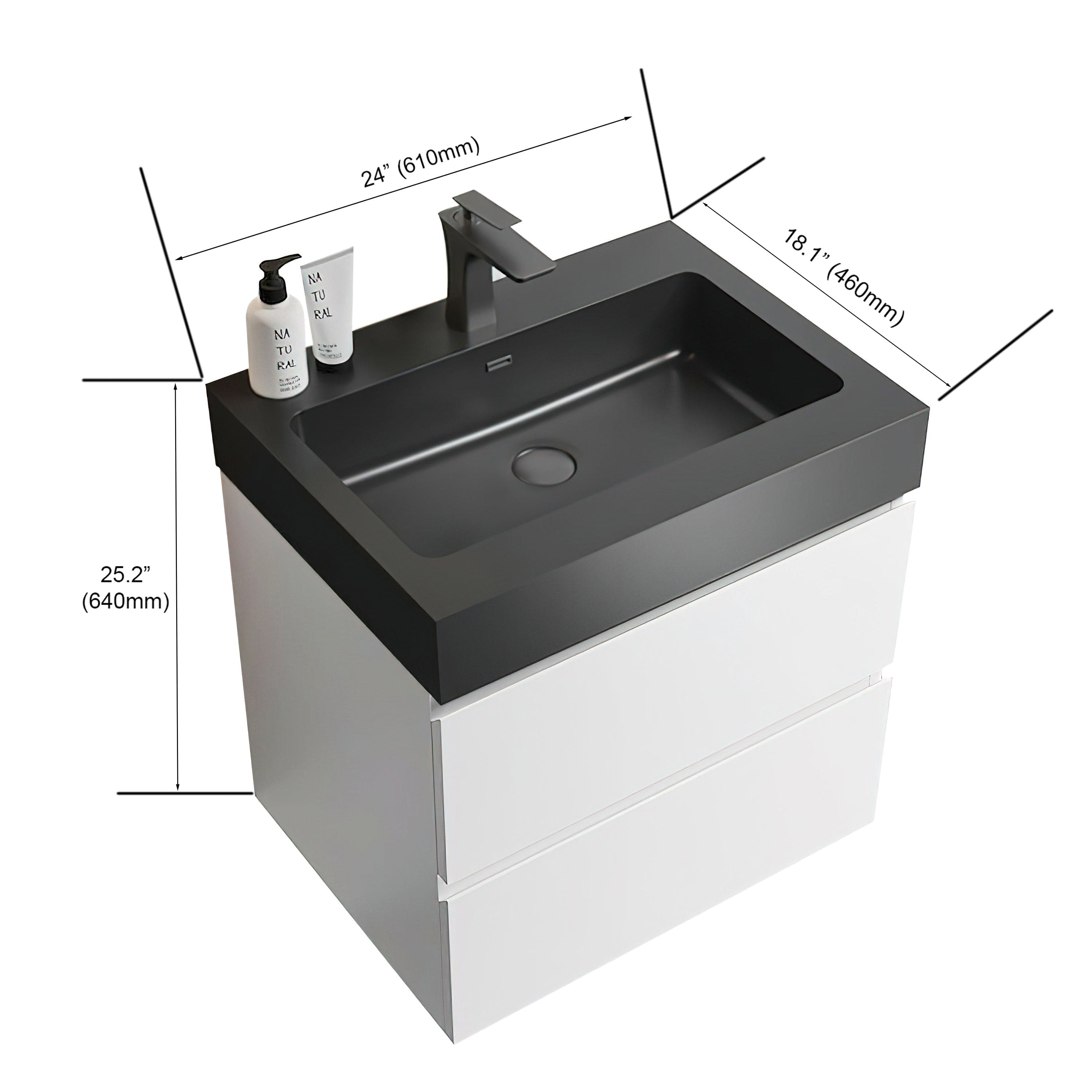 Alice 24" White Bathroom Vanity with Sink, Large Storage Wall Mounted Floating Bathroom Vanity for Modern Bathroom, One-Piece Black Sink Basin without Drain and Faucet