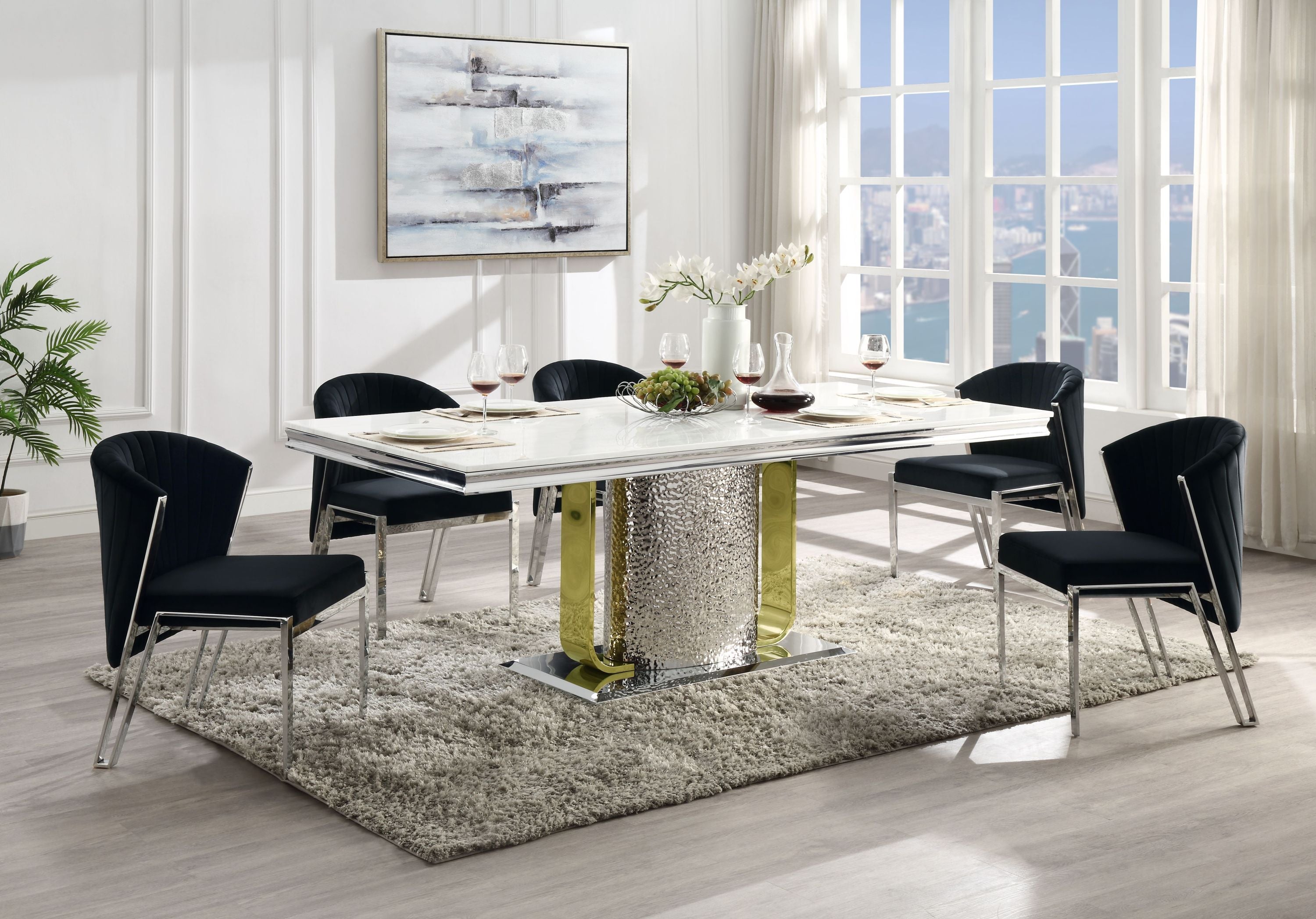 ACME Fallon Side Chair (Set-2), Black Velvet & Mirrored Silver Finish DN01955