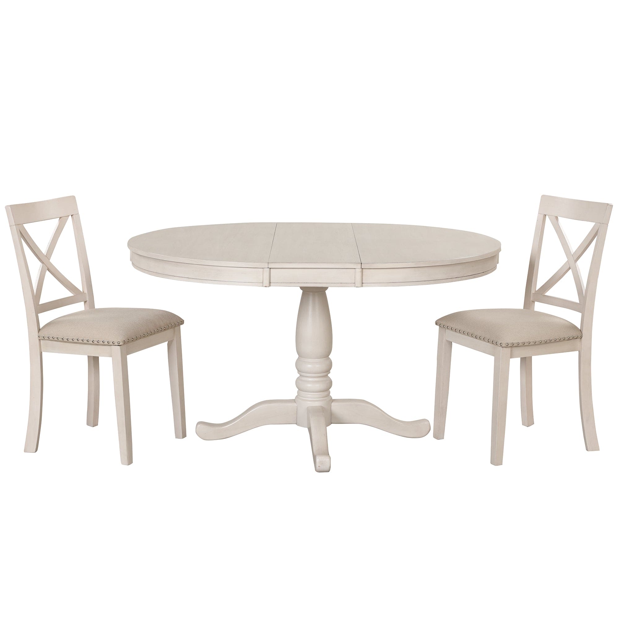 Modern Dining Table Set for 4,Round Table and 4 Kitchen Room Chairs,5 Piece Kitchen Table Set for Dining Room,Dinette,Breakfast Nook,Antique White