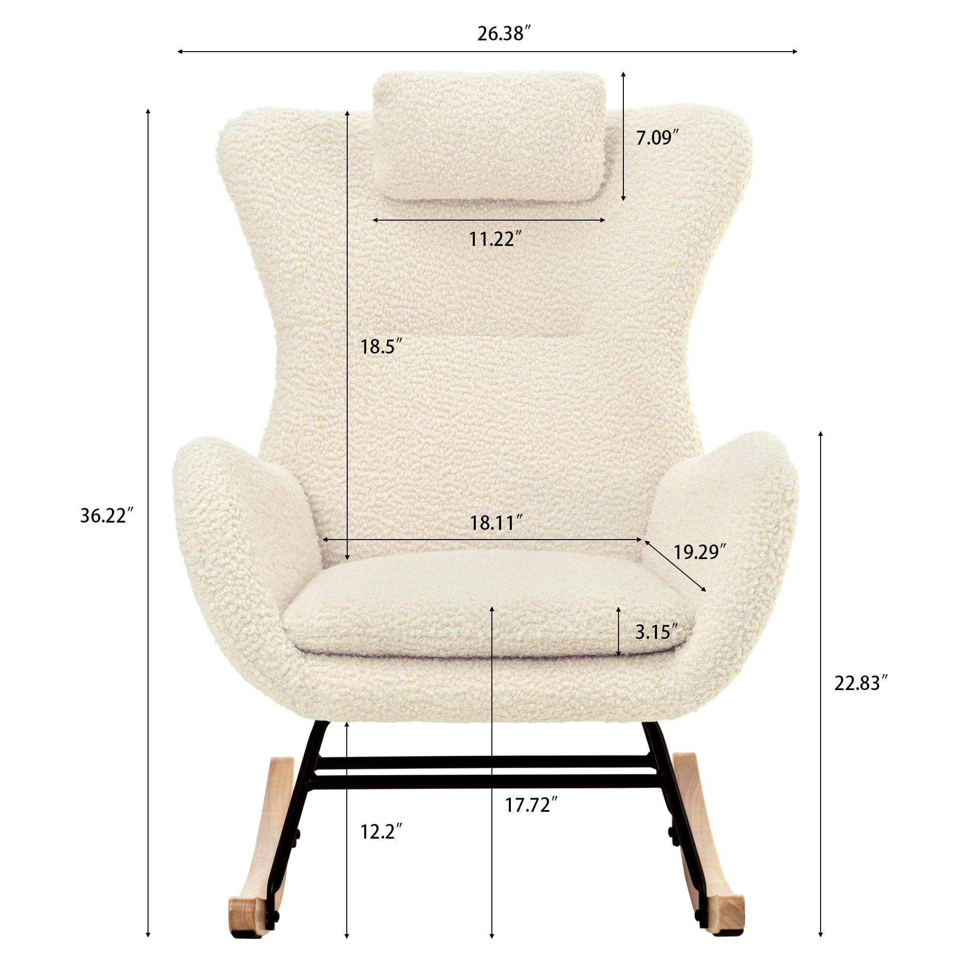 Rocking Chair - with rubber leg and cashmere fabric, suitable for living room and bedroom