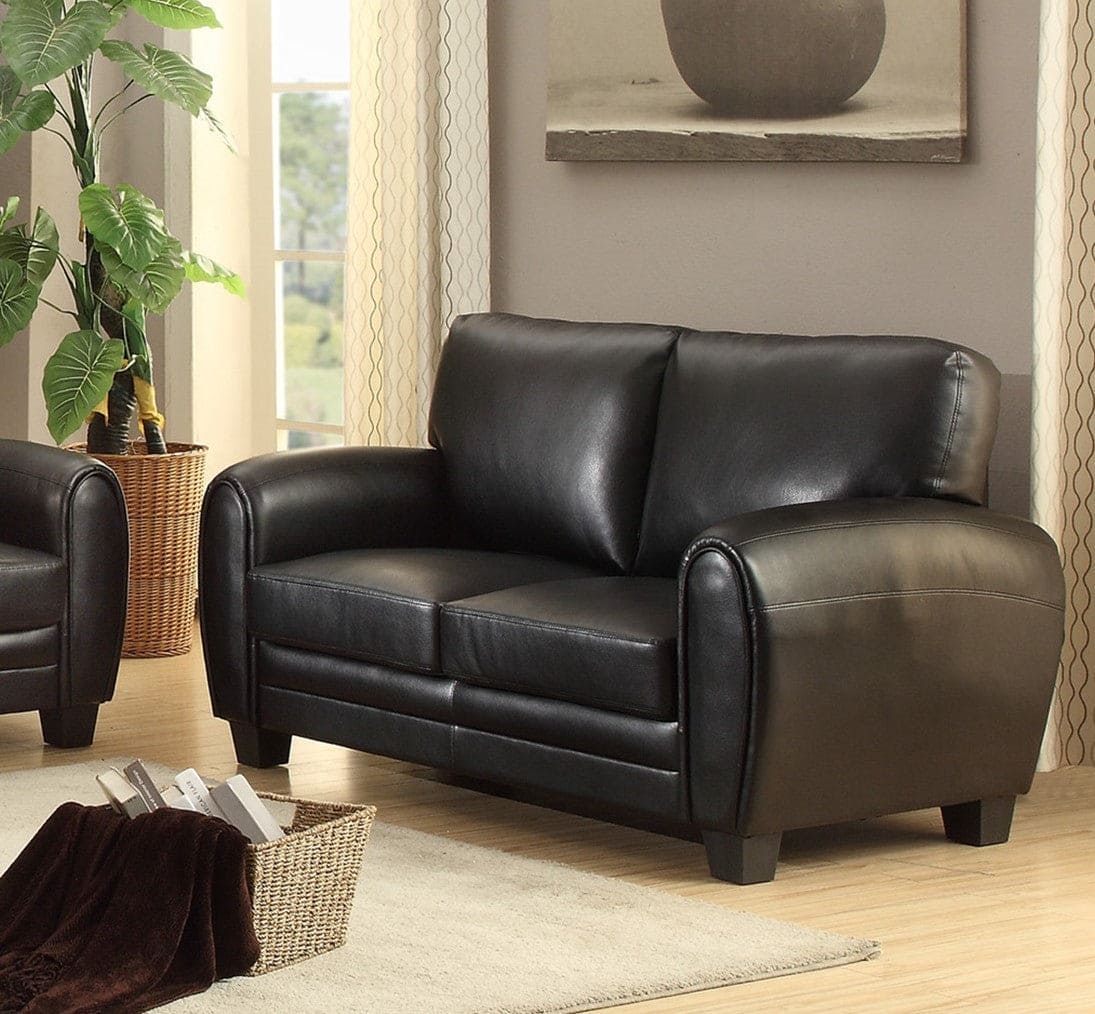 Modern Living Room Furniture 1pc Loveseat Black Faux Leather Covering Retro Styling Furniture