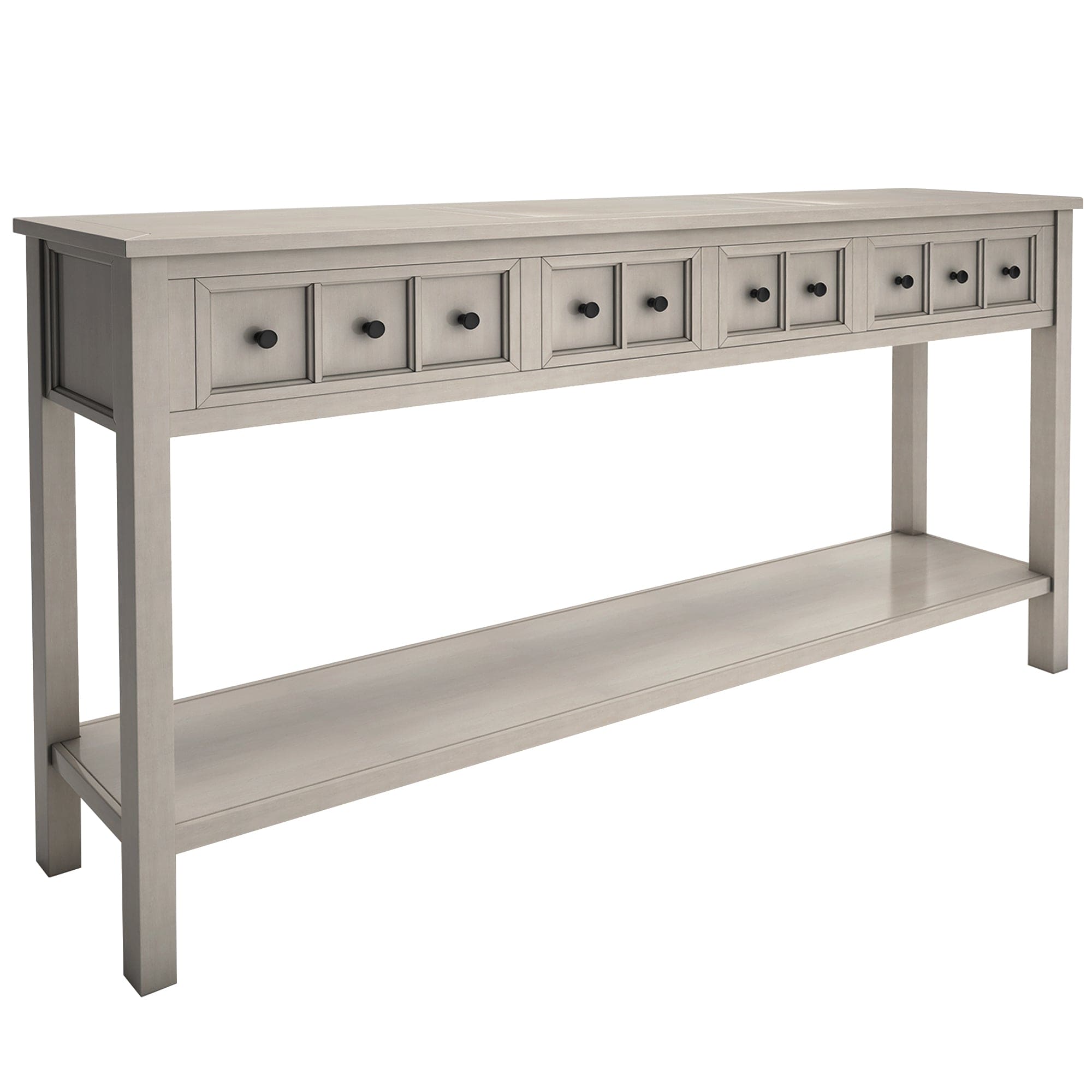 TREXM Rustic Entryway Console Table, 60" Long Sofa Table with two Different Size Drawers and Bottom Shelf for Storage (Gray Wash)