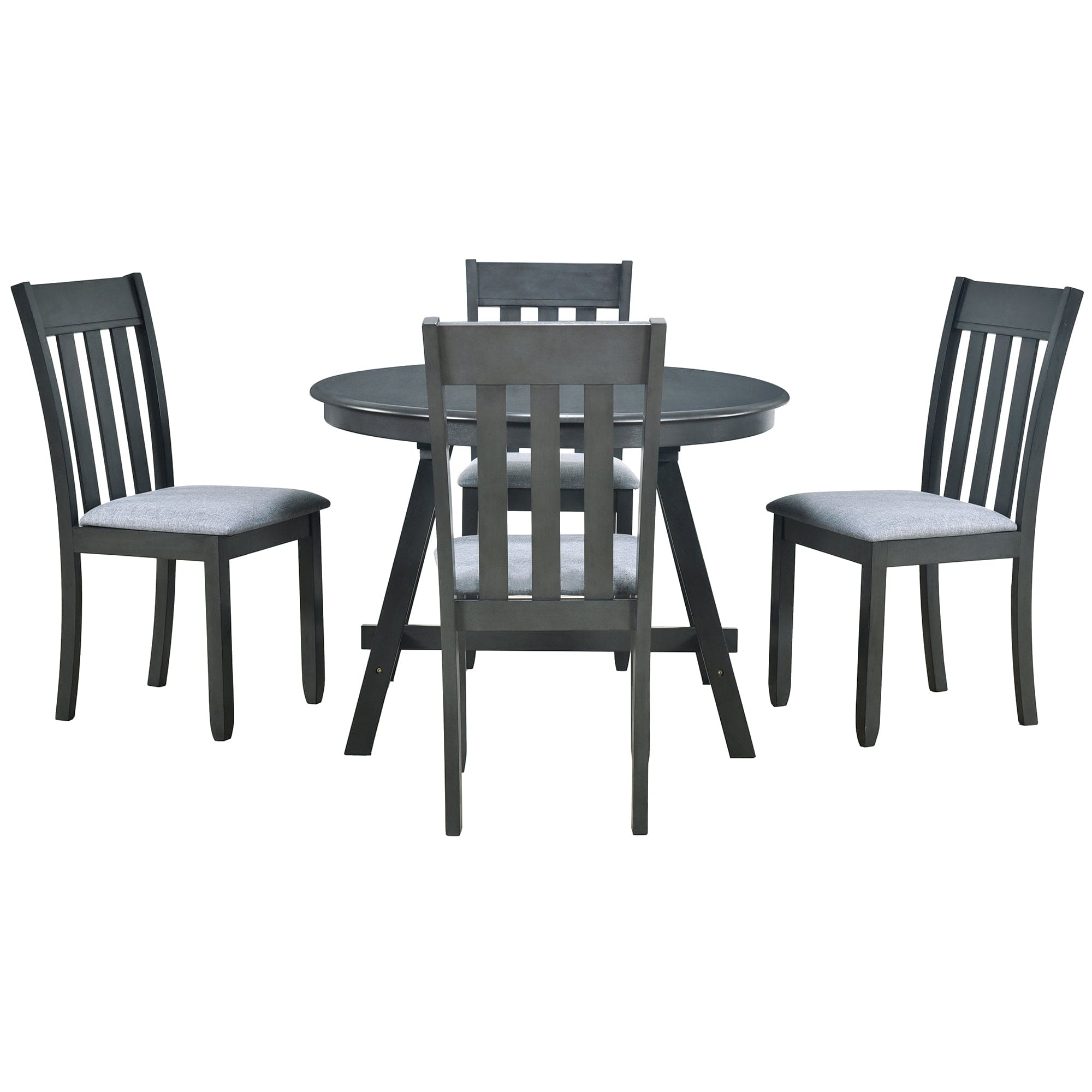 TREXM 5-Piece Wood Dining Table Set Round Extendable Dining Table with 4 Dining Chairs, Dining Room Table Set for 4 person for Dining Room (Gray)