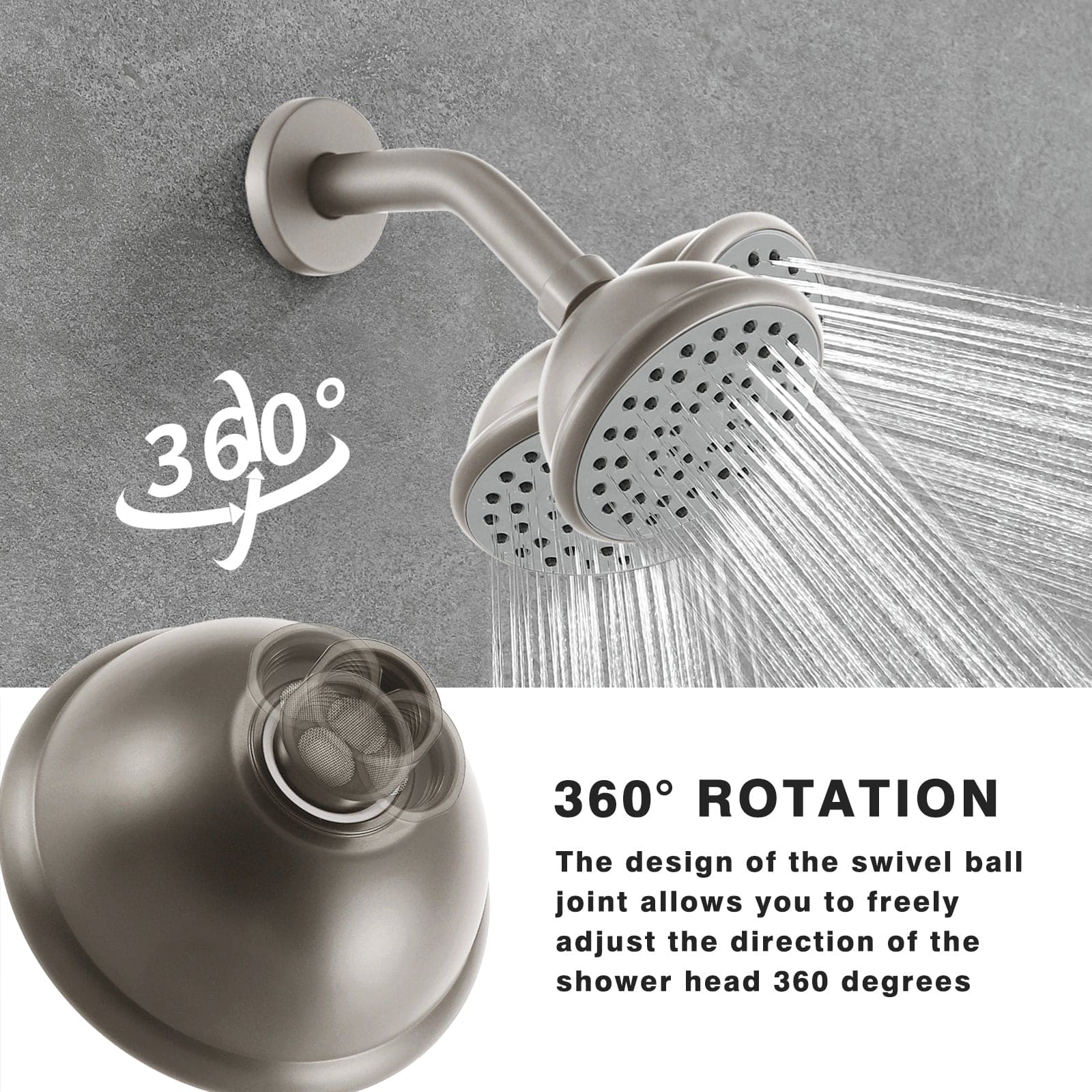 Brushed Nickel 6 Inch Shower Faucet wih Tub Spout Combo