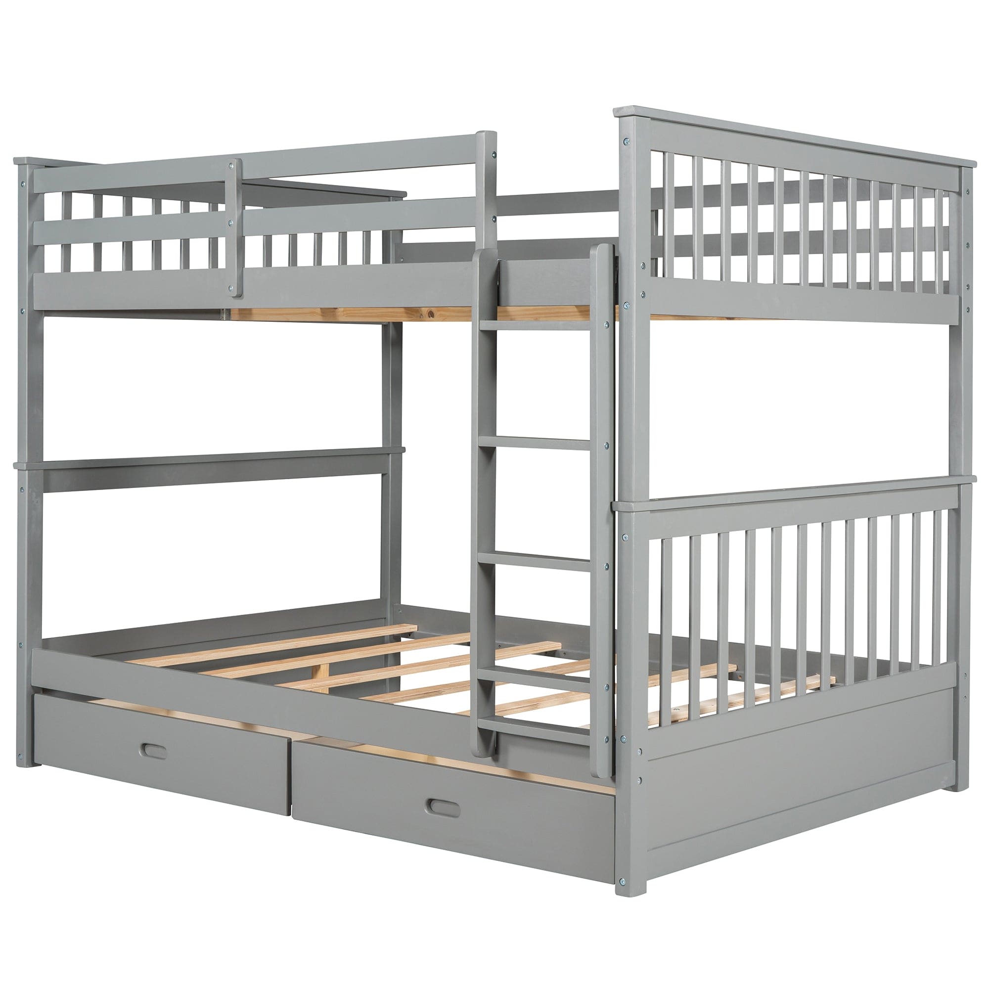 Full-Over-Full Bunk Bed with Ladders and Two Storage Drawers (Gray)(OLD SKU:LT000365AAE)