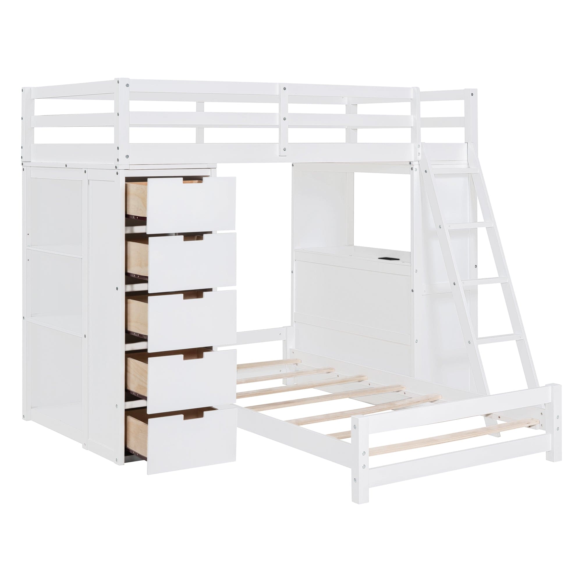 Twin over Twin Bunk Bed with LED Light and USB Ports, White