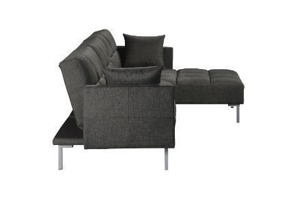 ACME Duzzy Reversible Adjustable Sectional Sofa w/2 Pillows, Dark Gray Fabric 50485