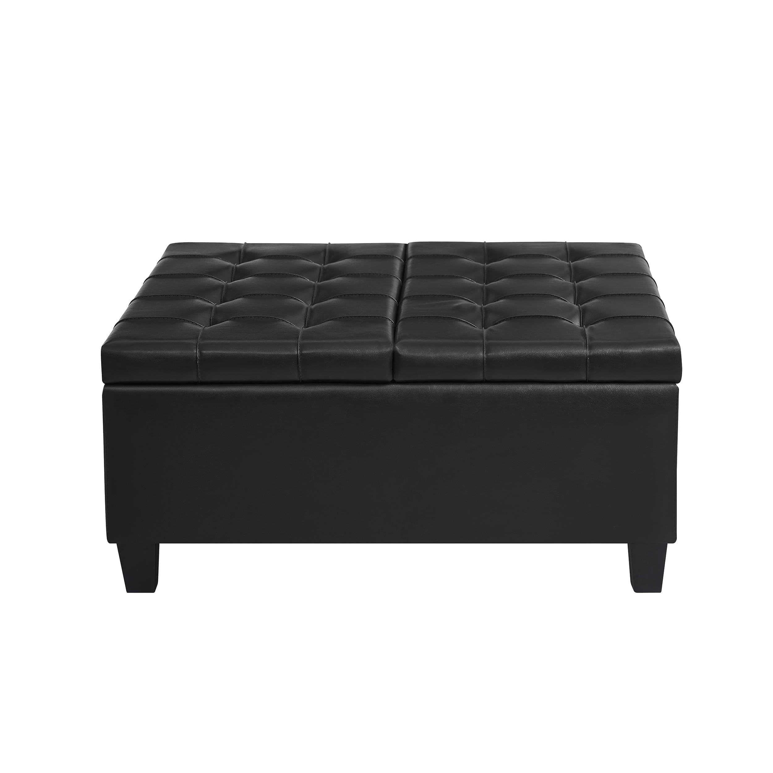 Large Square Faux Leather Storage Ottoman | Coffee table for Living Room & Bedroom (Black)