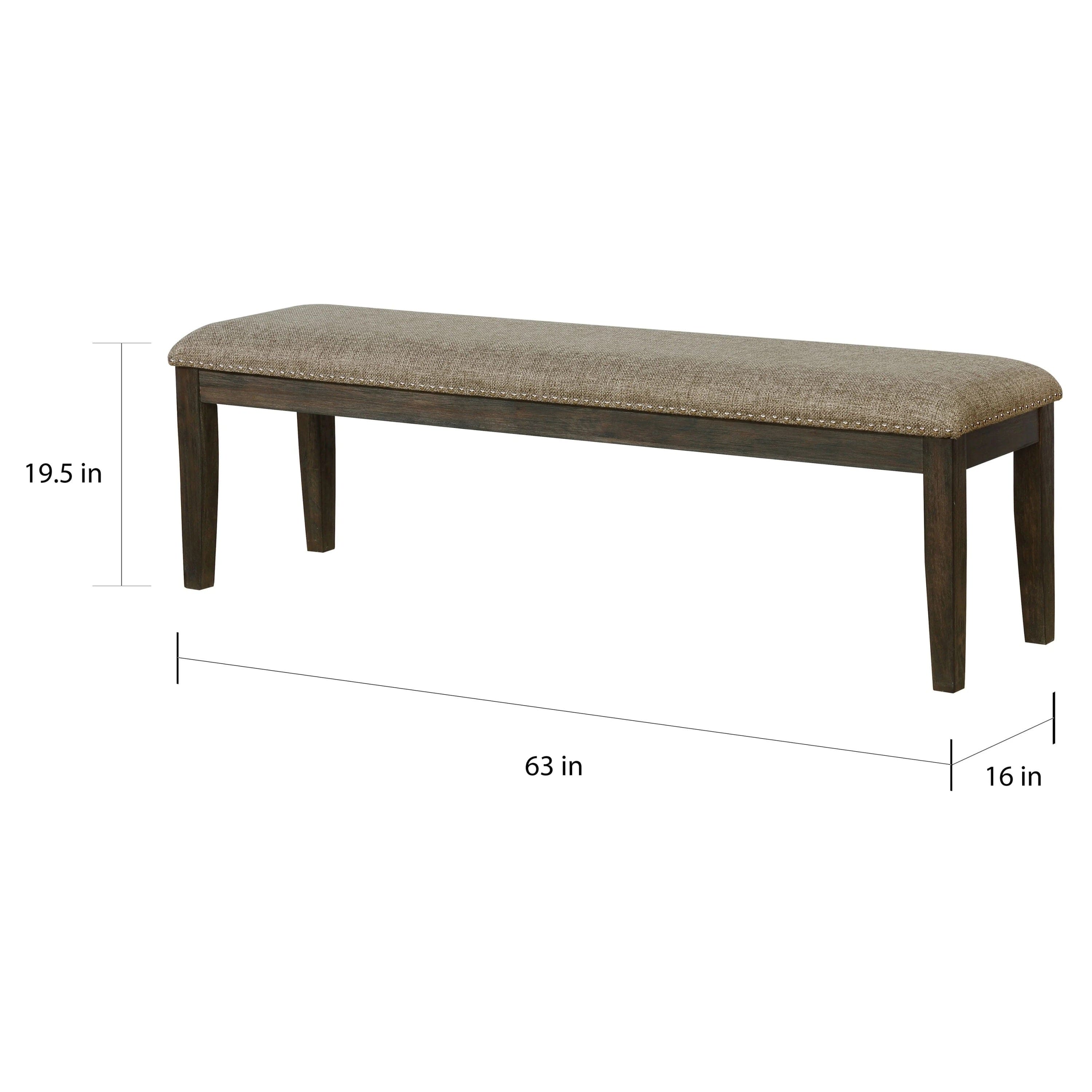 Transitional 1pc BENCH Only Espresso Warm Gray Nail heads Solid wood Fabric Upholstered Padded Seat Kitchen Rustic Dining Room Furniture