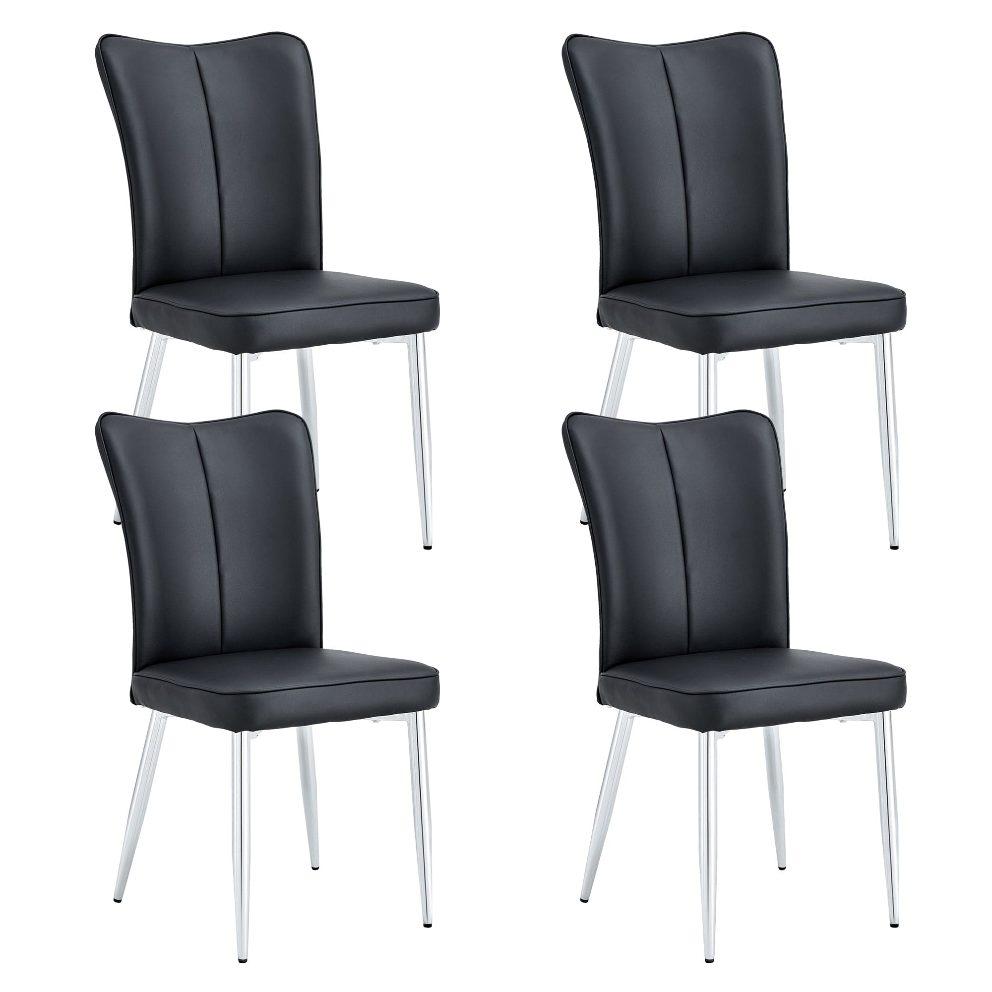 Modern minimalist dining chairs, black PU leather curved backrest and seat cushions, electroplated metal chair legs, suitable for restaurants, bedrooms, and living rooms. A set of 4 chairs.008